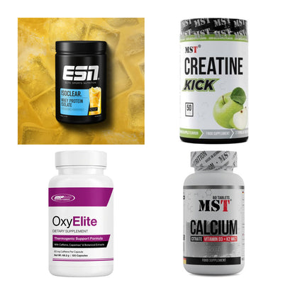Wettkampfvorbereitung: ESN ISOCLEAR + MST Creatine + 2 weitere – alle enthaltenen Artikel
