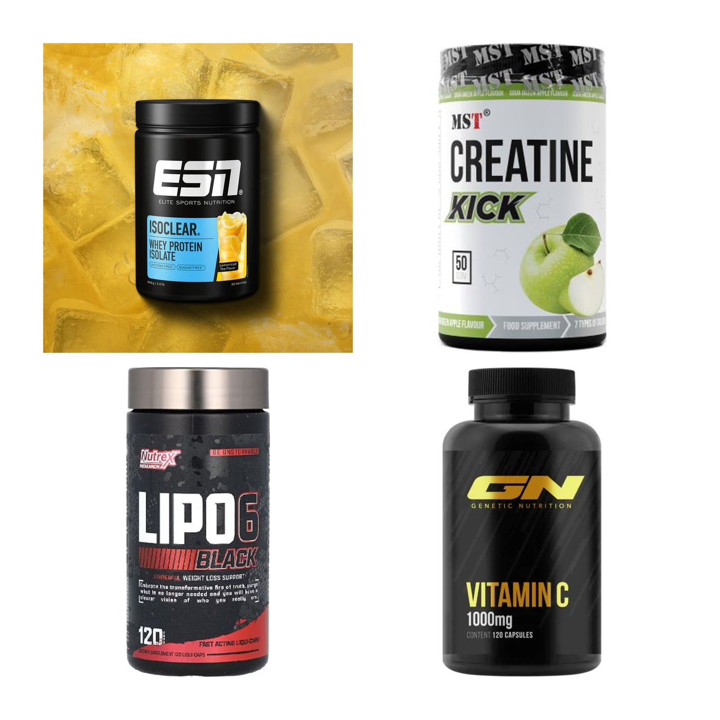 Wettkampfvorbereitung: ESN ISOCLEAR + MST Creatine + 2 weitere – alle enthaltenen Artikel