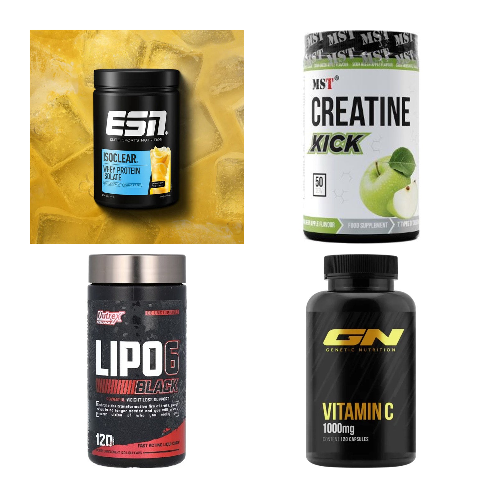 Wettkampfvorbereitung: ESN ISOCLEAR + MST Creatine + 2 weitere – alle enthaltenen Artikel
