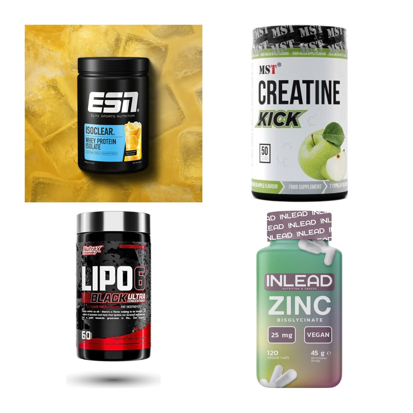 Wettkampfvorbereitung: ESN ISOCLEAR + MST Creatine + 2 weitere – alle enthaltenen Artikel
