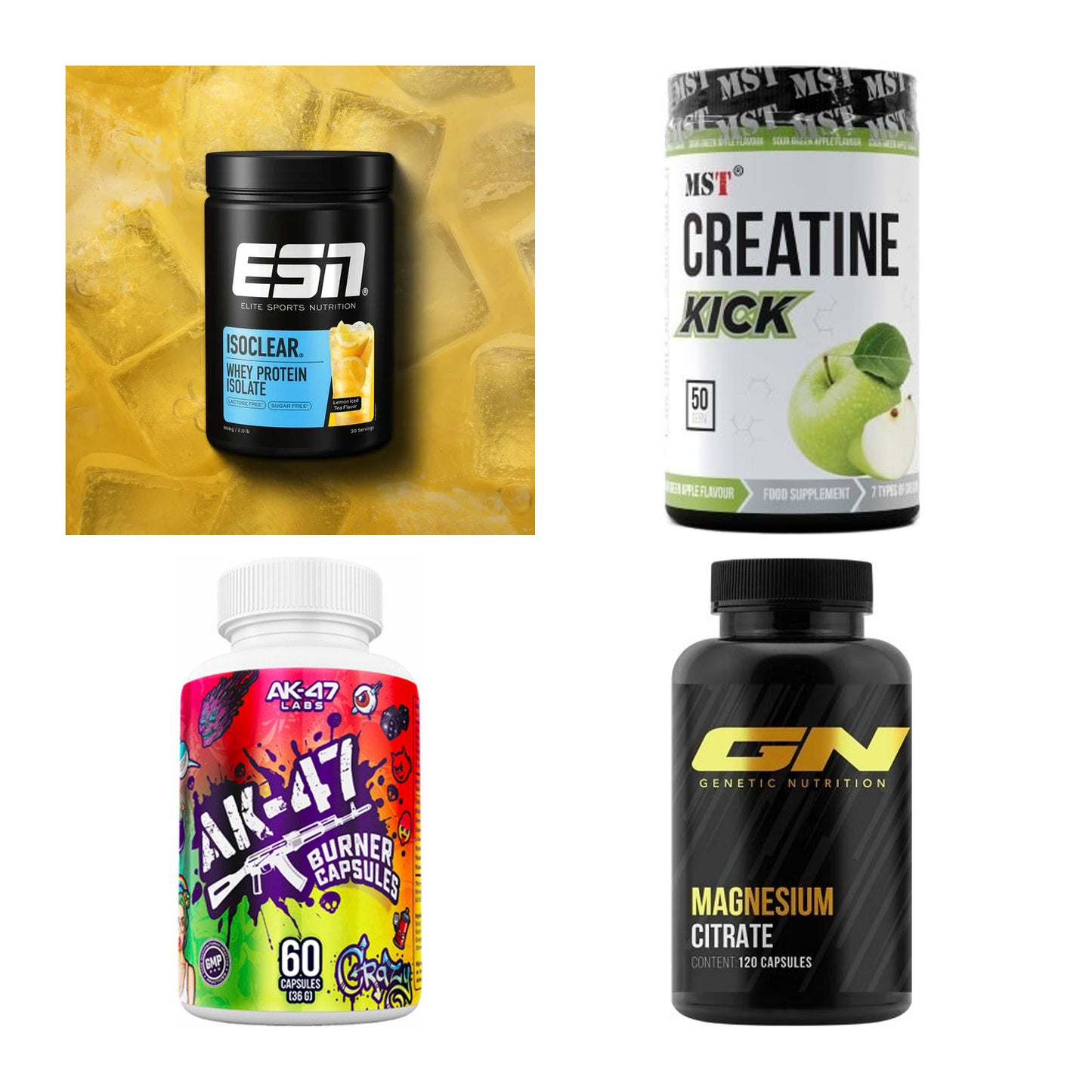 Wettkampfvorbereitung: ESN ISOCLEAR + MST Creatine + 2 weitere – alle enthaltenen Artikel