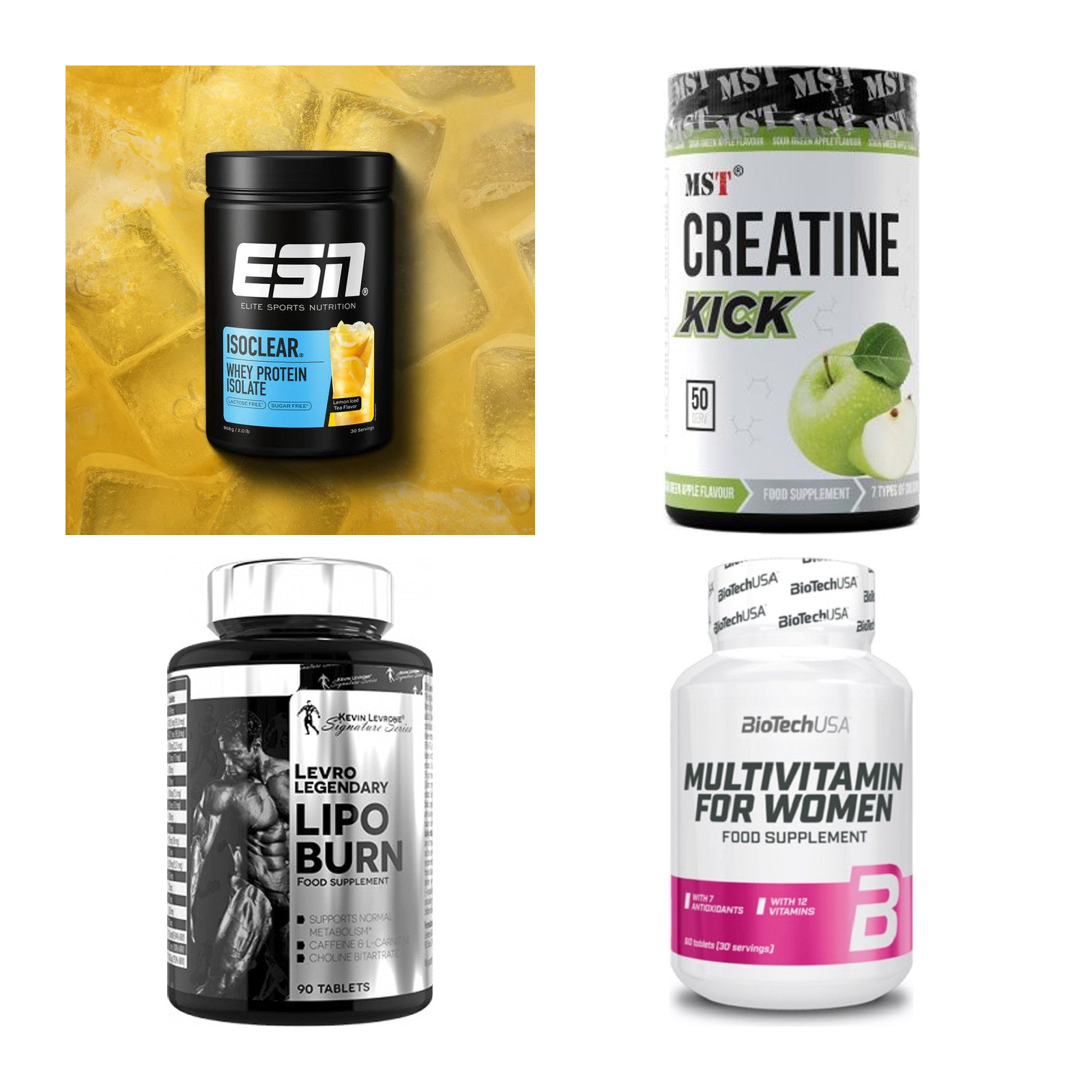 Wettkampfvorbereitung: ESN ISOCLEAR + MST Creatine + 2 weitere – alle enthaltenen Artikel