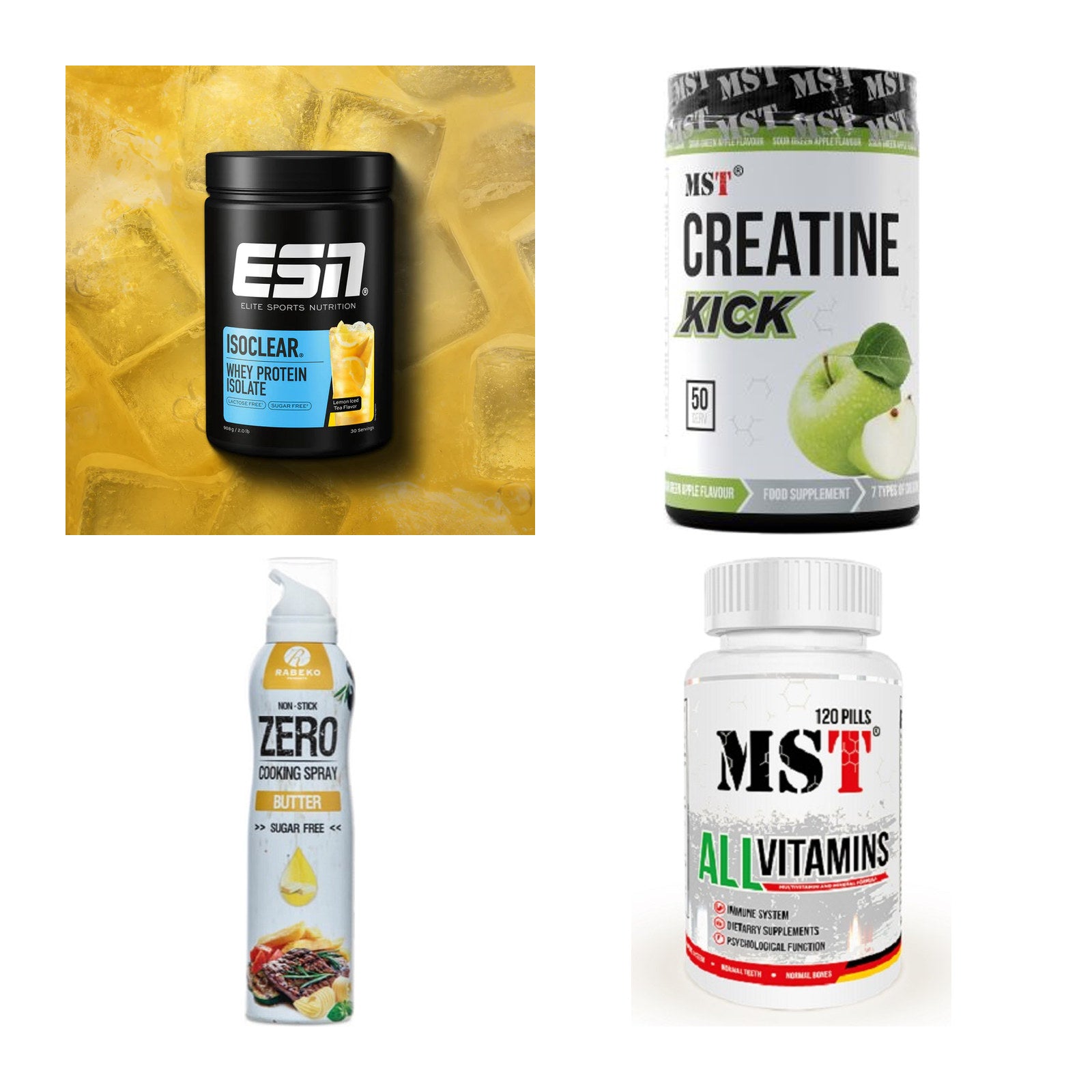Wettkampfvorbereitung: ESN ISOCLEAR + MST Creatine + 2 weitere – alle enthaltenen Artikel