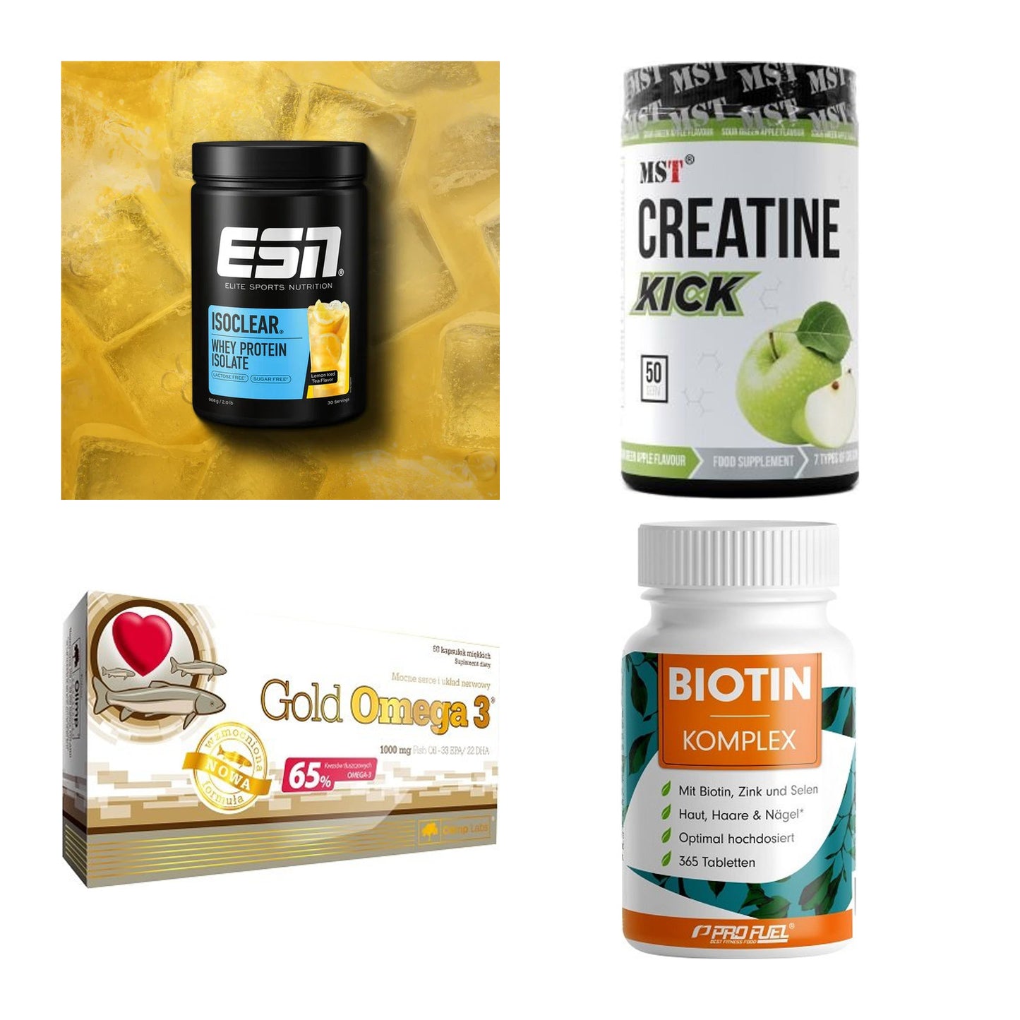 Wettkampfvorbereitung: ESN ISOCLEAR + MST Creatine + 2 weitere – alle enthaltenen Artikel
