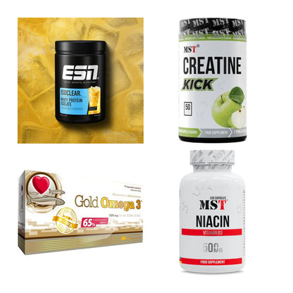 Wettkampfvorbereitung: ESN ISOCLEAR + MST Creatine + 2 weitere – alle enthaltenen Artikel