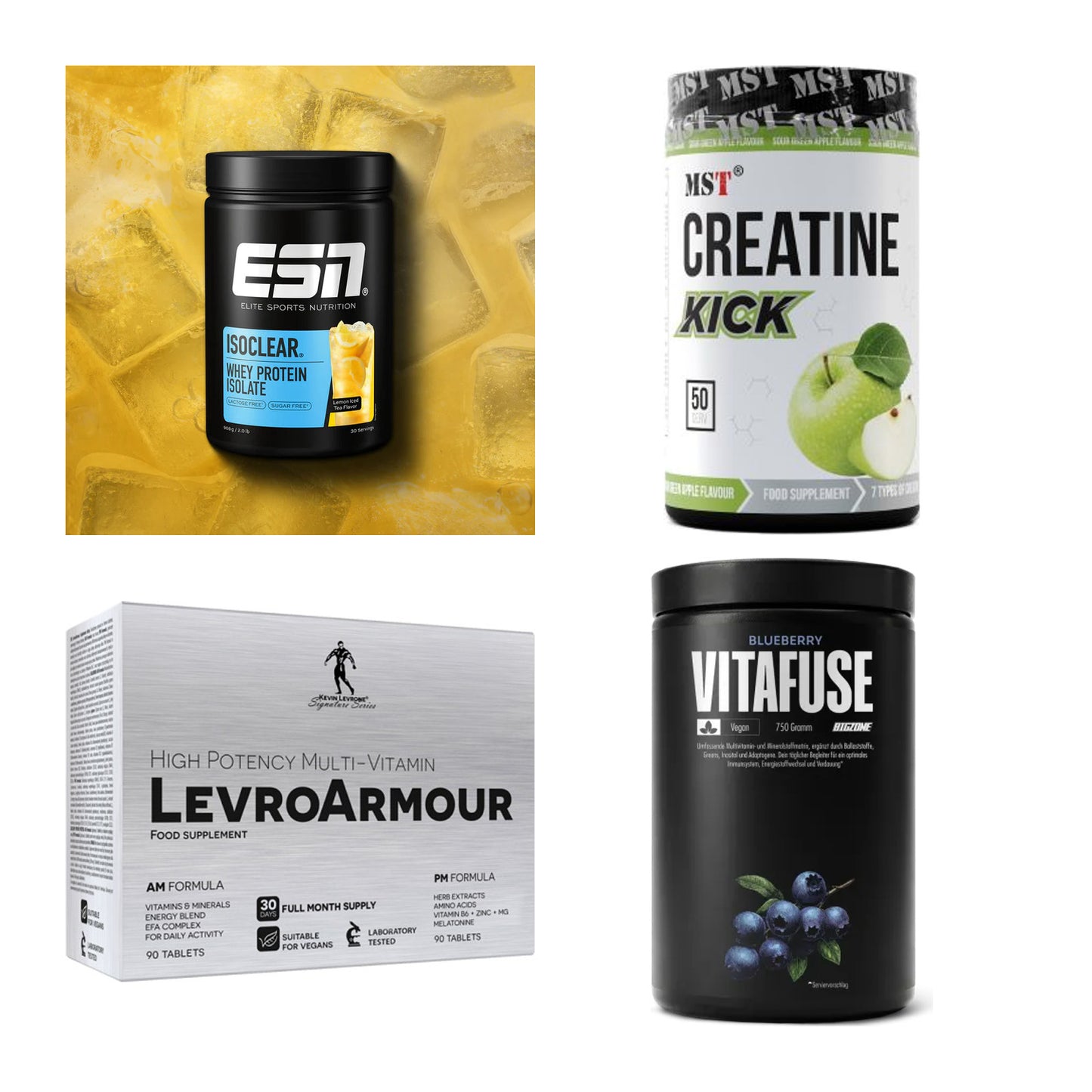Wettkampfvorbereitung: ESN ISOCLEAR + MST Creatine + 2 weitere – alle enthaltenen Artikel
