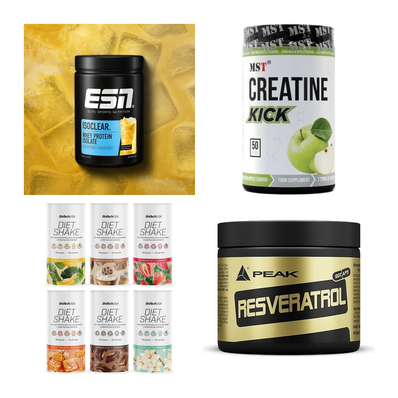 Wettkampfvorbereitung: ESN ISOCLEAR + MST Creatine + 2 weitere – alle enthaltenen Artikel
