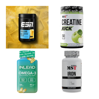 Wettkampfvorbereitung: ESN ISOCLEAR + MST Creatine + 2 weitere – alle enthaltenen Artikel