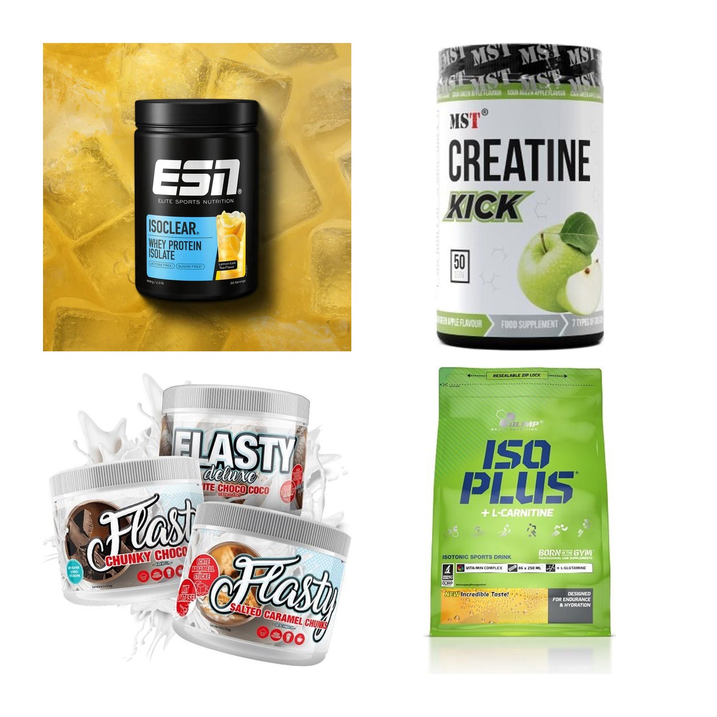 Wettkampfvorbereitung: ESN ISOCLEAR + MST Creatine + 2 weitere – alle enthaltenen Artikel