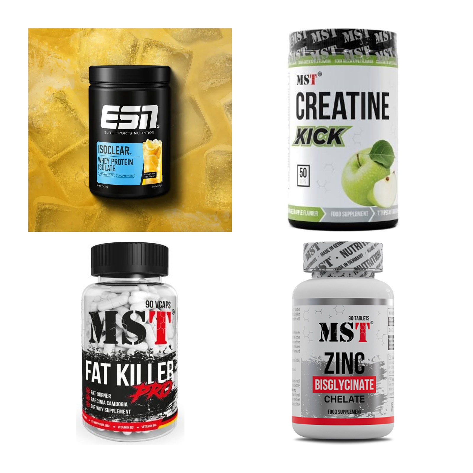 Wettkampfvorbereitung: ESN ISOCLEAR + MST Creatine + 2 weitere – alle enthaltenen Artikel
