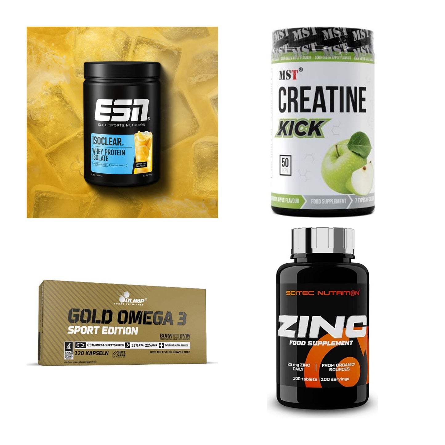 Wettkampfvorbereitung: ESN ISOCLEAR + MST Creatine + 2 weitere – alle enthaltenen Artikel