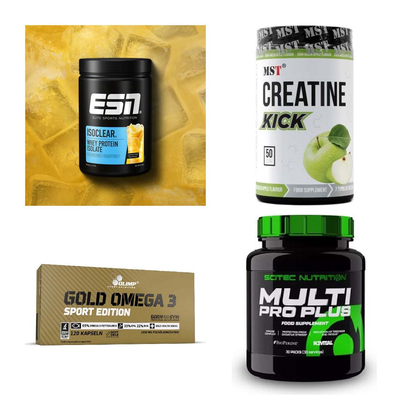 Wettkampfvorbereitung: ESN ISOCLEAR + MST Creatine + 2 weitere – alle enthaltenen Artikel