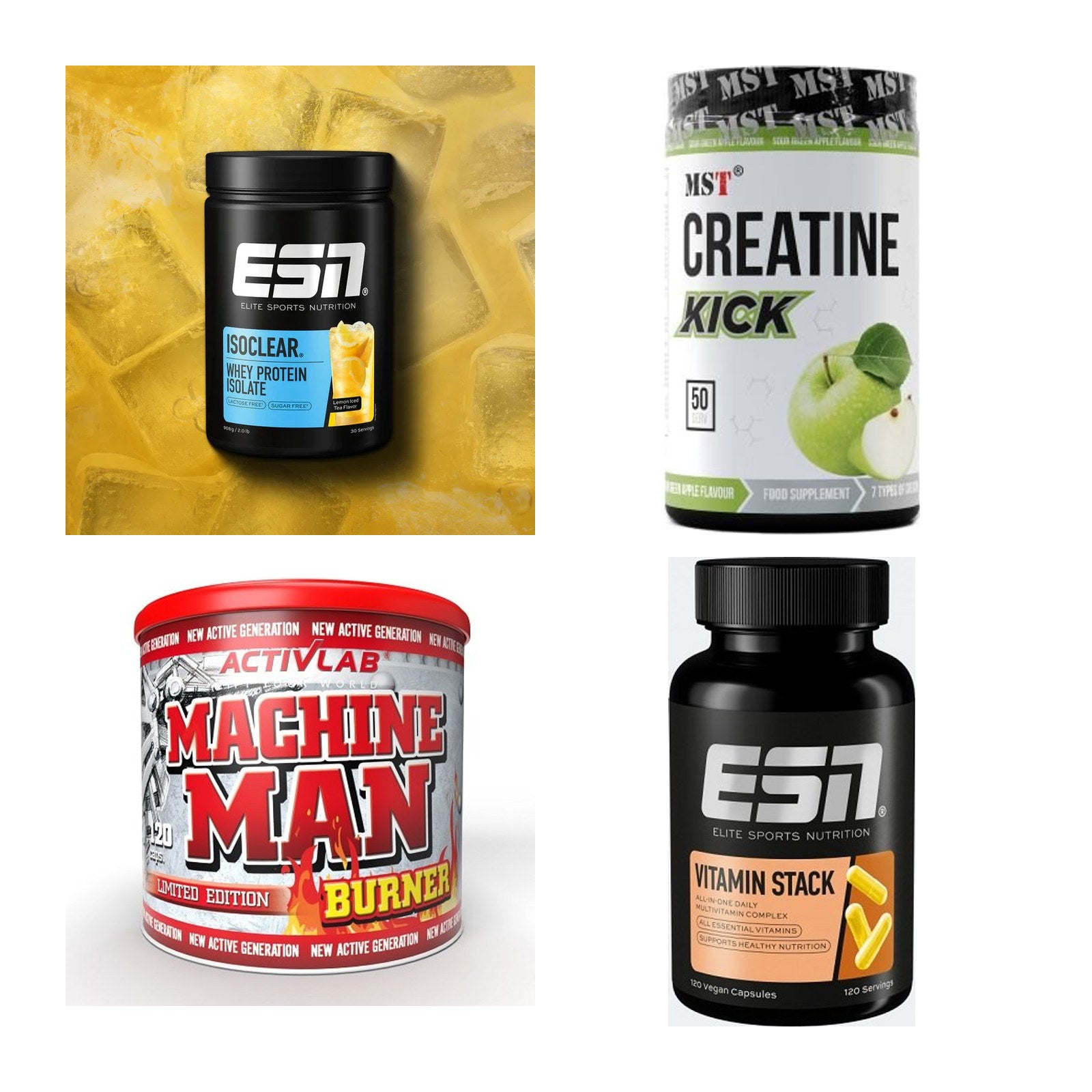 Wettkampfvorbereitung: ESN ISOCLEAR + MST Creatine + 2 weitere – alle enthaltenen Artikel