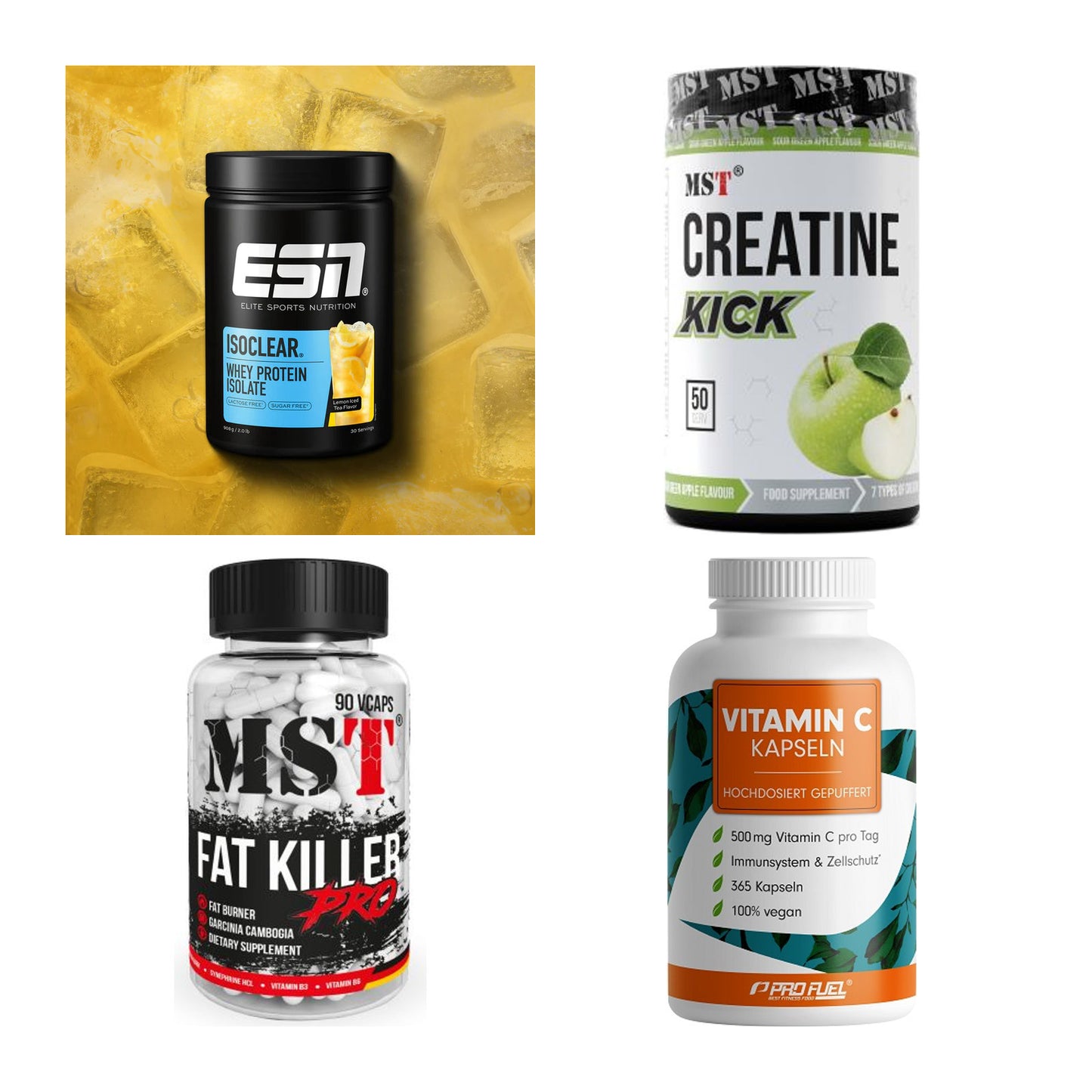 Wettkampfvorbereitung: ESN ISOCLEAR + MST Creatine + 2 weitere – alle enthaltenen Artikel