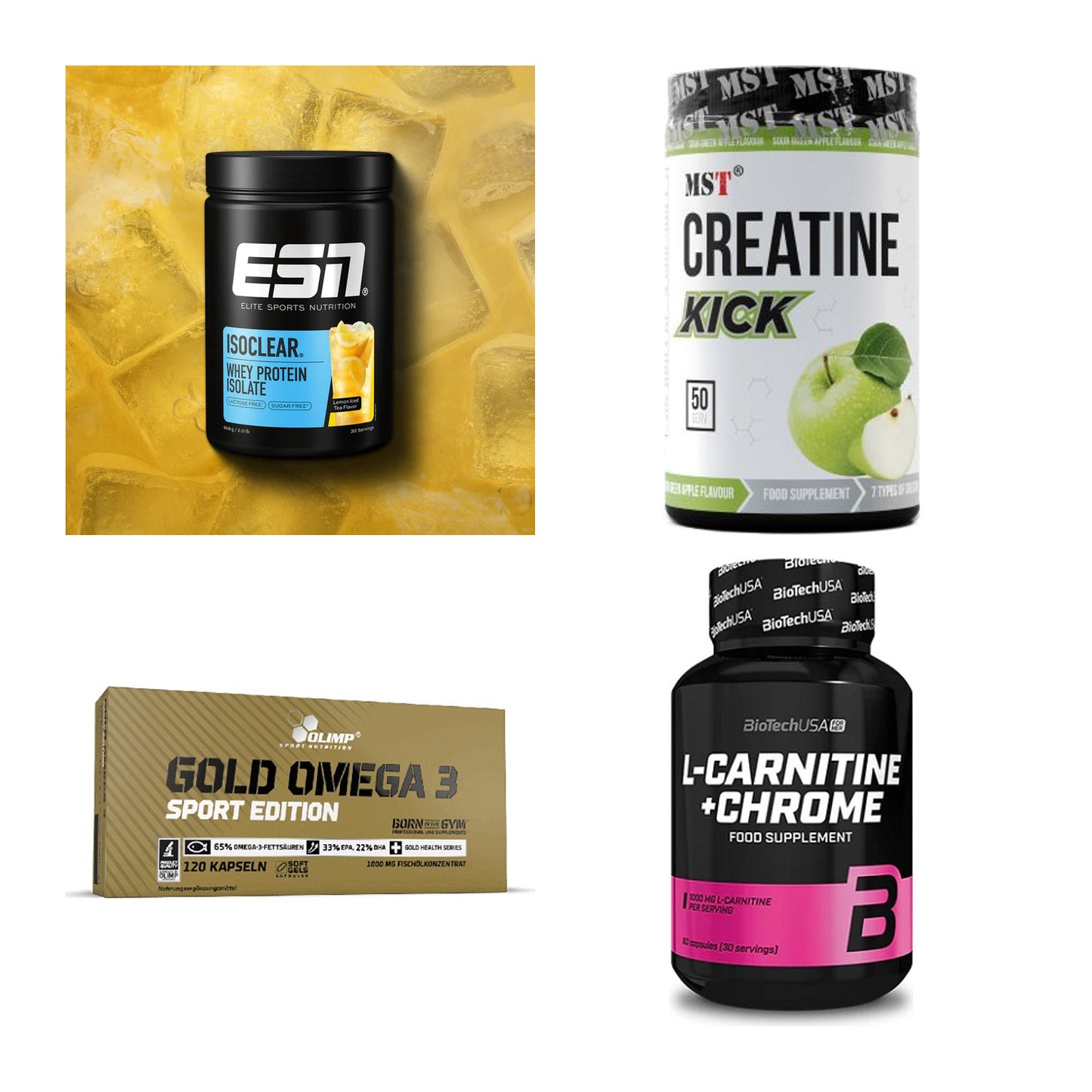 Wettkampfvorbereitung: ESN ISOCLEAR + MST Creatine + 2 weitere – alle enthaltenen Artikel