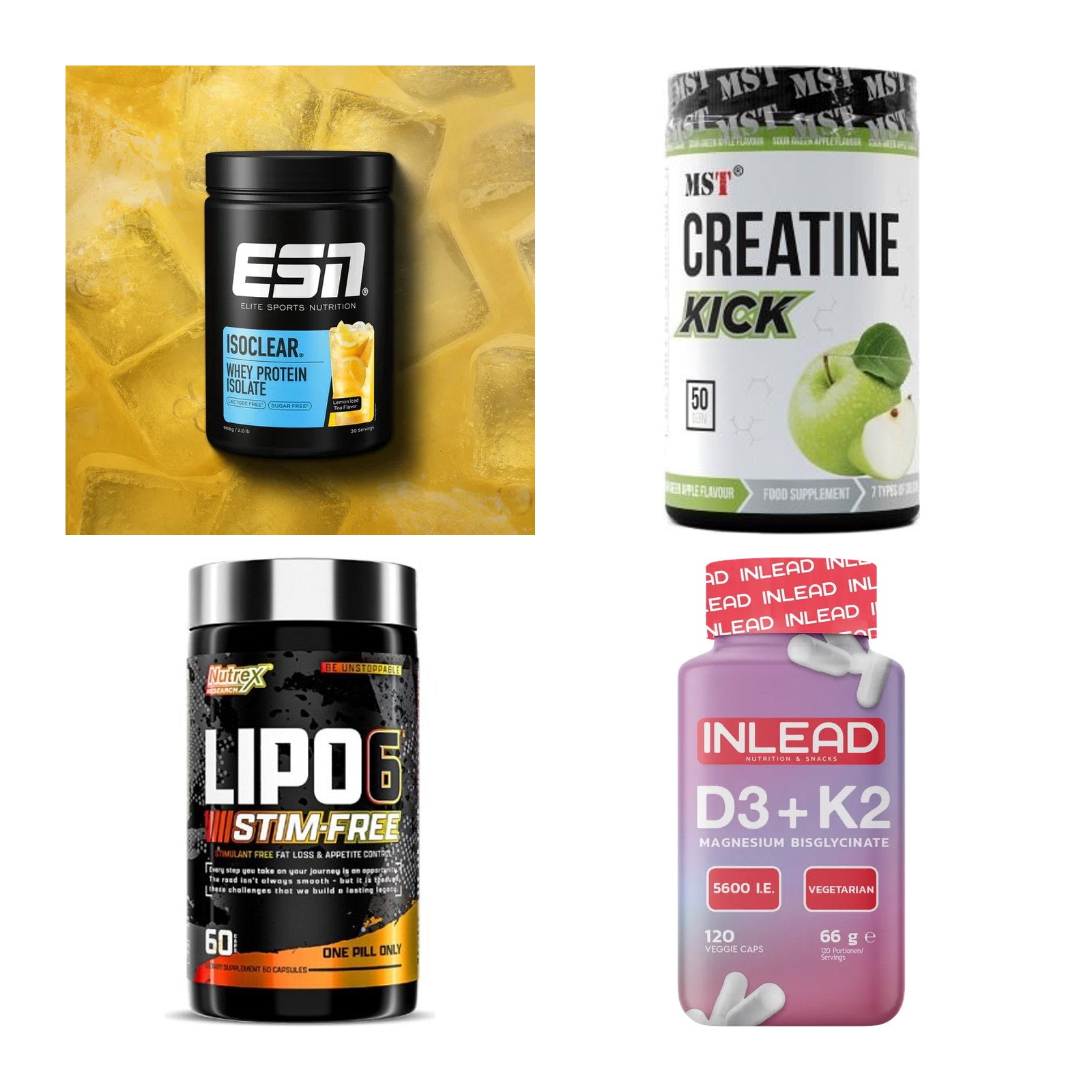 Wettkampfvorbereitung: ESN ISOCLEAR + MST Creatine + 2 weitere – alle enthaltenen Artikel