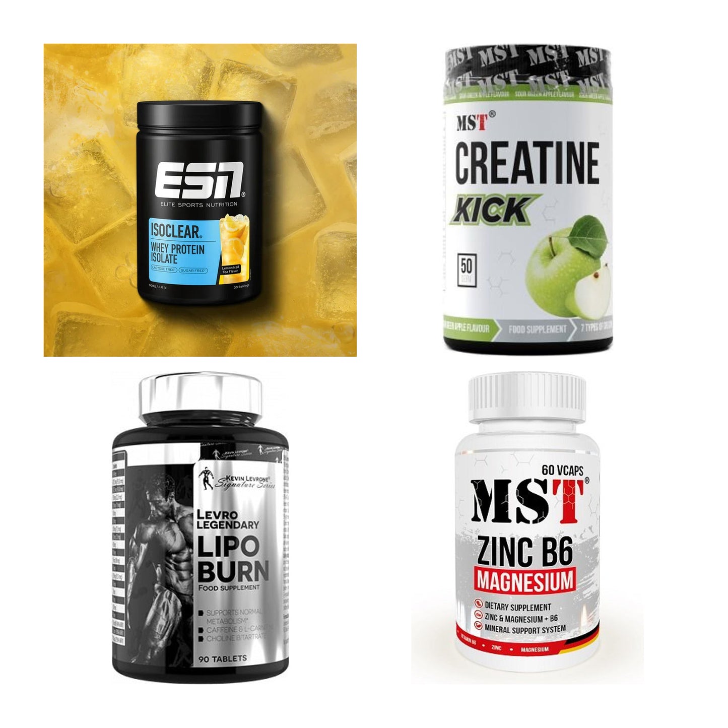 Wettkampfvorbereitung: ESN ISOCLEAR + MST Creatine + 2 weitere – alle enthaltenen Artikel