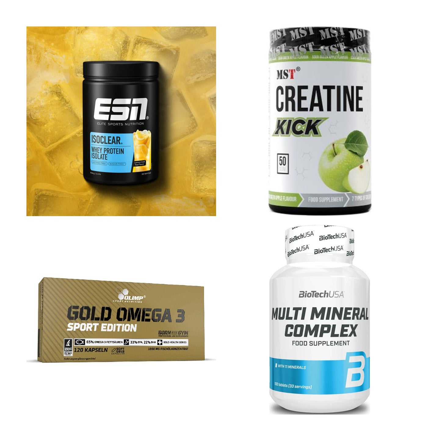Wettkampfvorbereitung: ESN ISOCLEAR + MST Creatine + 2 weitere – alle enthaltenen Artikel