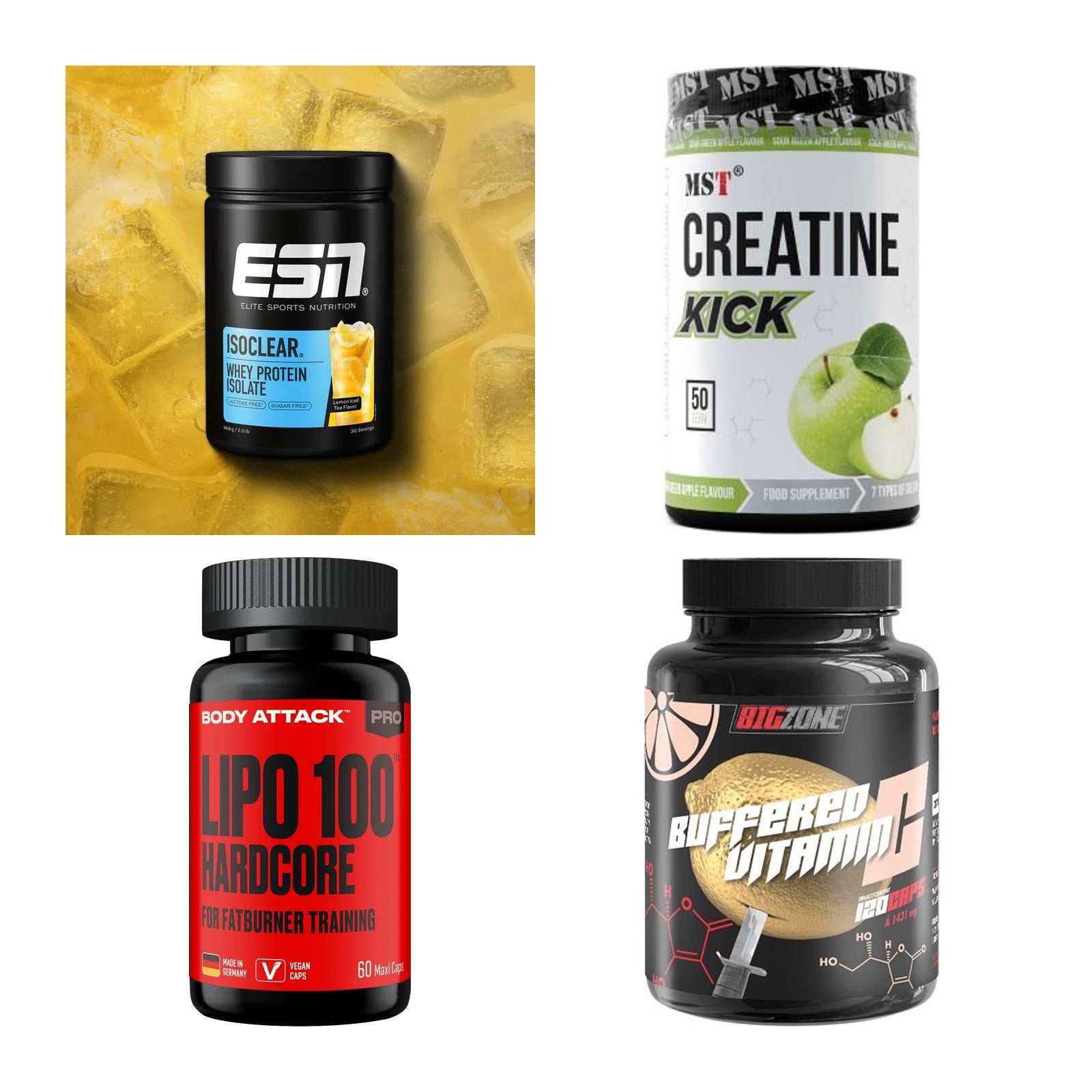 Wettkampfvorbereitung: ESN ISOCLEAR + MST Creatine + 2 weitere – alle enthaltenen Artikel