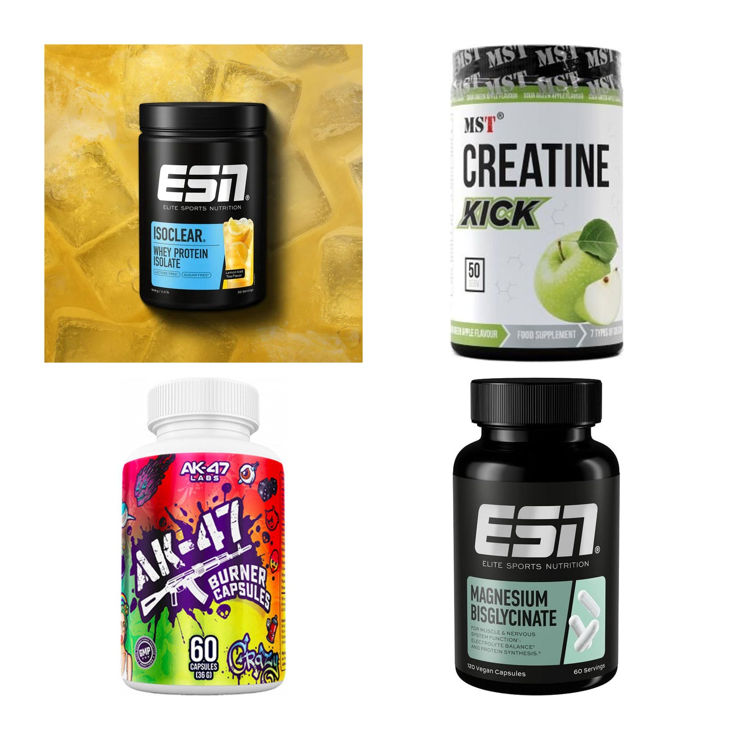 Wettkampfvorbereitung: ESN ISOCLEAR + MST Creatine + 2 weitere – alle enthaltenen Artikel