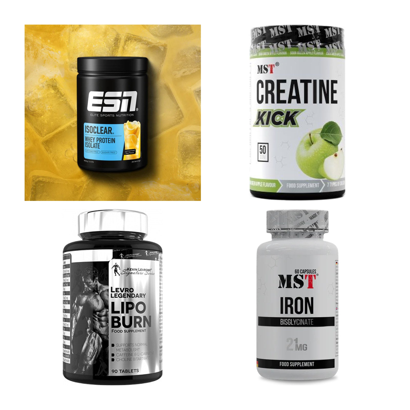 Wettkampfvorbereitung: ESN ISOCLEAR + MST Creatine + 2 weitere – alle enthaltenen Artikel