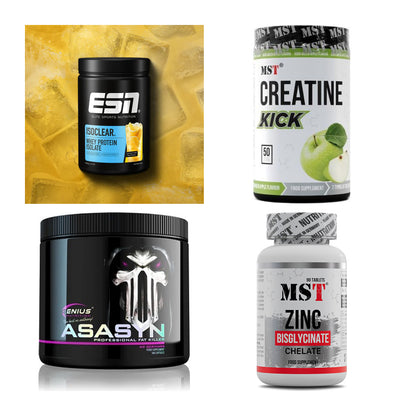 Wettkampfvorbereitung: ESN ISOCLEAR + MST Creatine + 2 weitere – alle enthaltenen Artikel