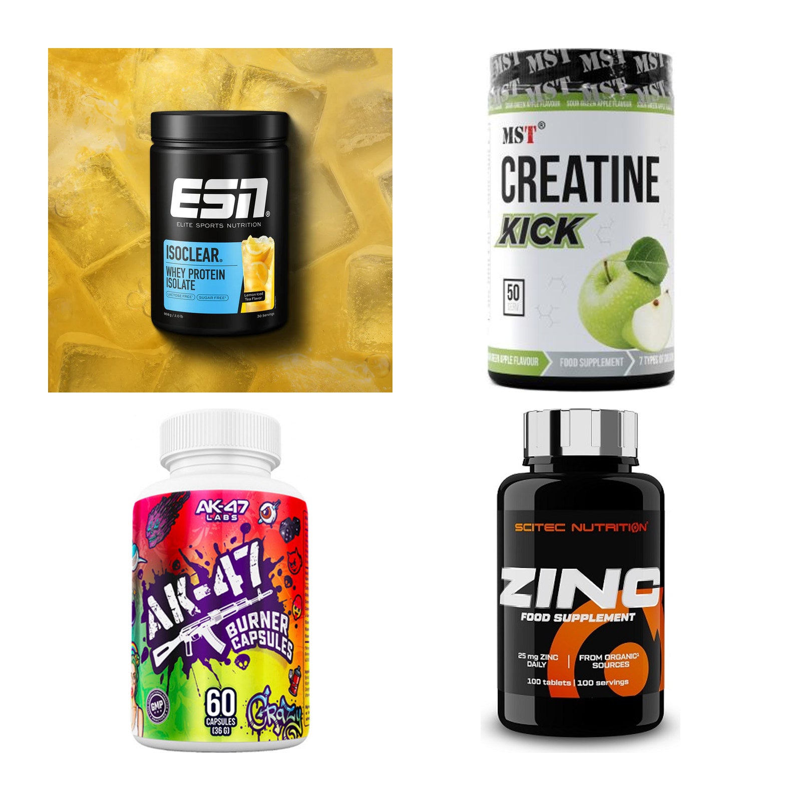 Wettkampfvorbereitung: ESN ISOCLEAR + MST Creatine + 2 weitere – alle enthaltenen Artikel