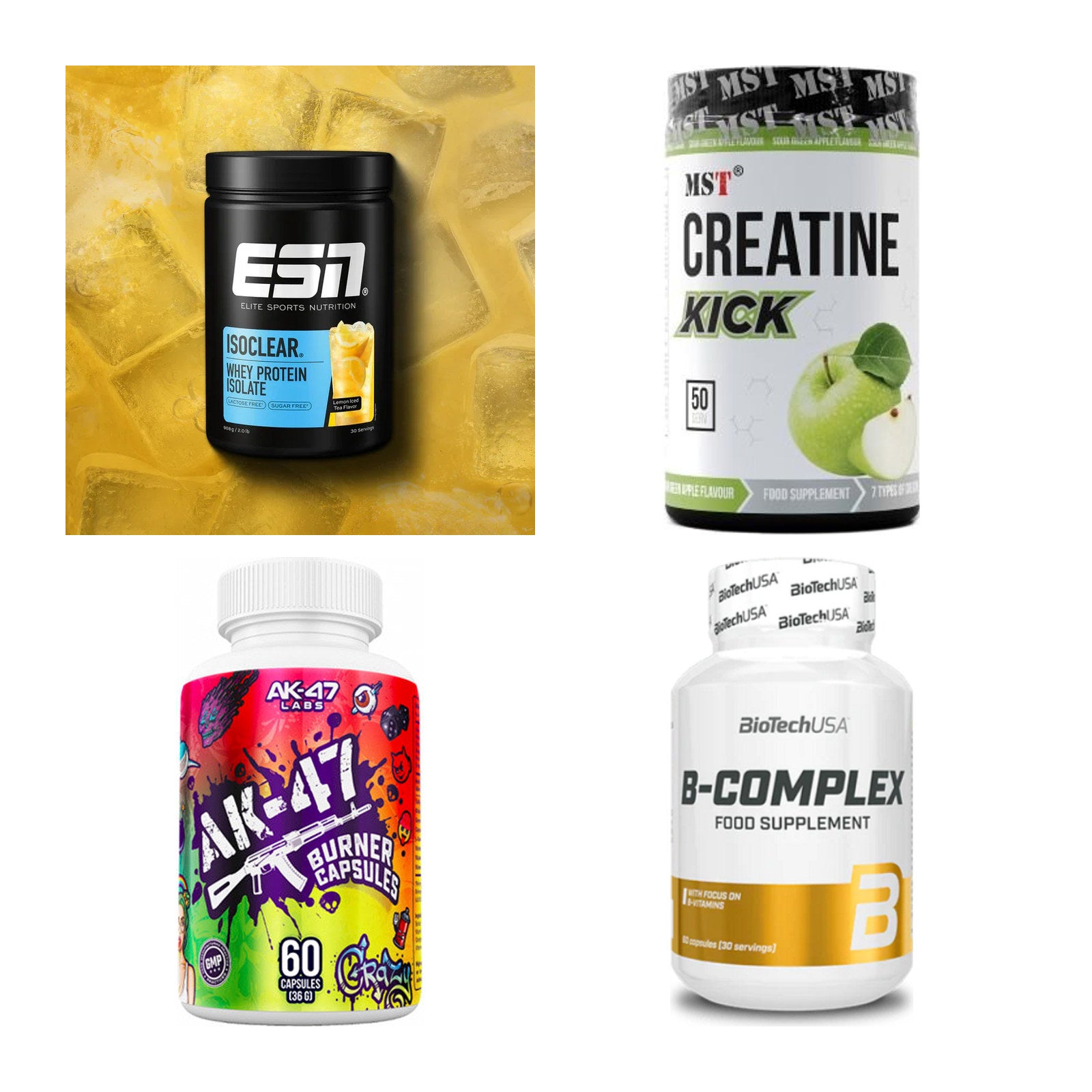 Wettkampfvorbereitung: ESN ISOCLEAR + MST Creatine + 2 weitere – alle enthaltenen Artikel