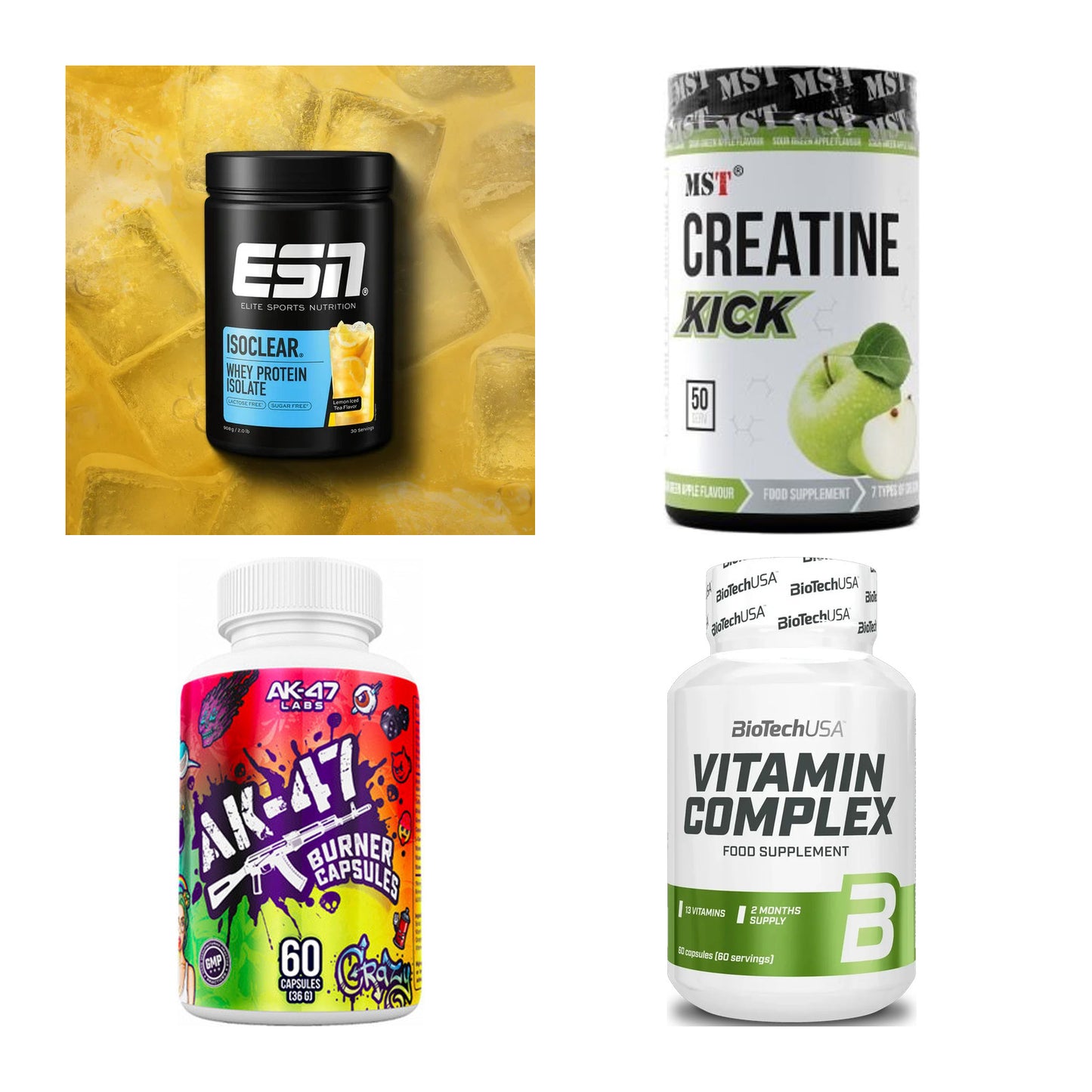 Wettkampfvorbereitung: ESN ISOCLEAR + MST Creatine + 2 weitere – alle enthaltenen Artikel