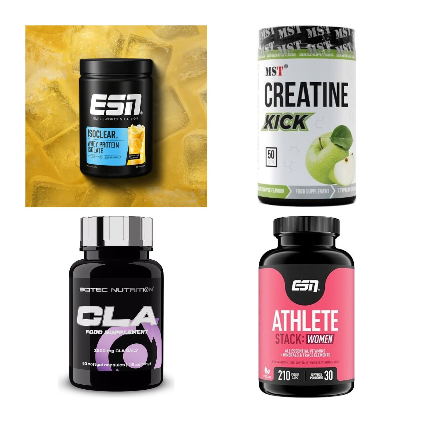 Wettkampfvorbereitung: ESN ISOCLEAR + MST Creatine + 2 weitere – alle enthaltenen Artikel