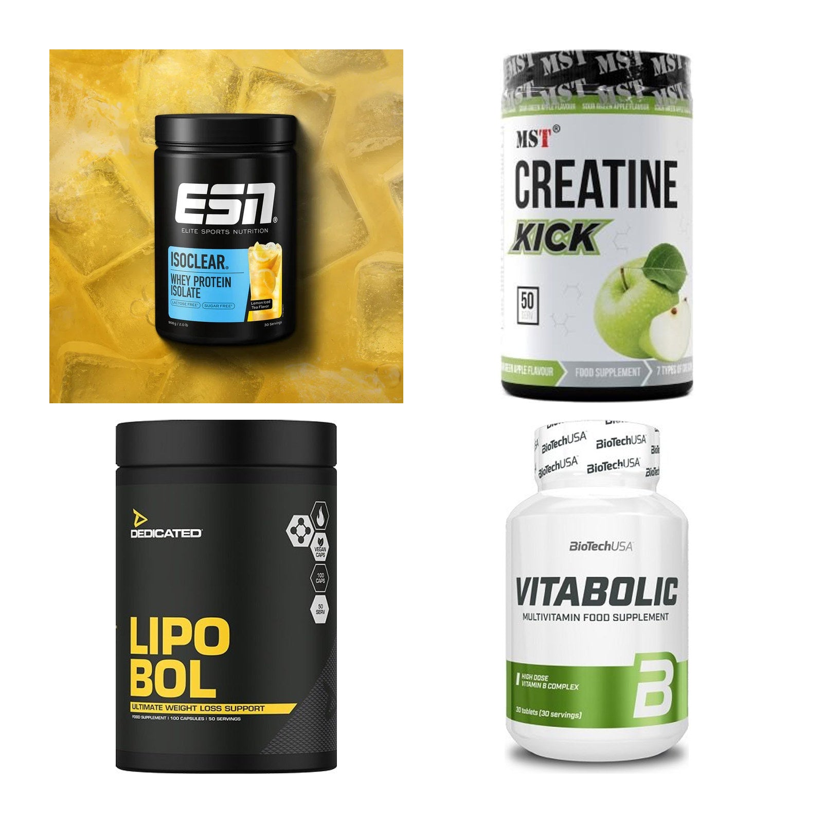 Wettkampfvorbereitung: ESN ISOCLEAR + MST Creatine + 2 weitere – alle enthaltenen Artikel
