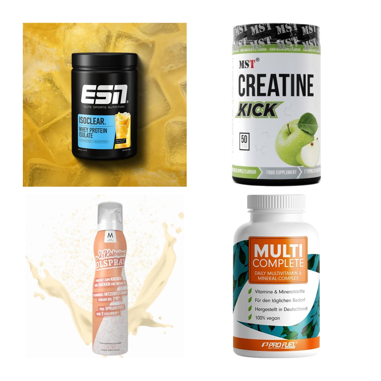 Wettkampfvorbereitung: ESN ISOCLEAR + MST Creatine + 2 weitere – alle enthaltenen Artikel