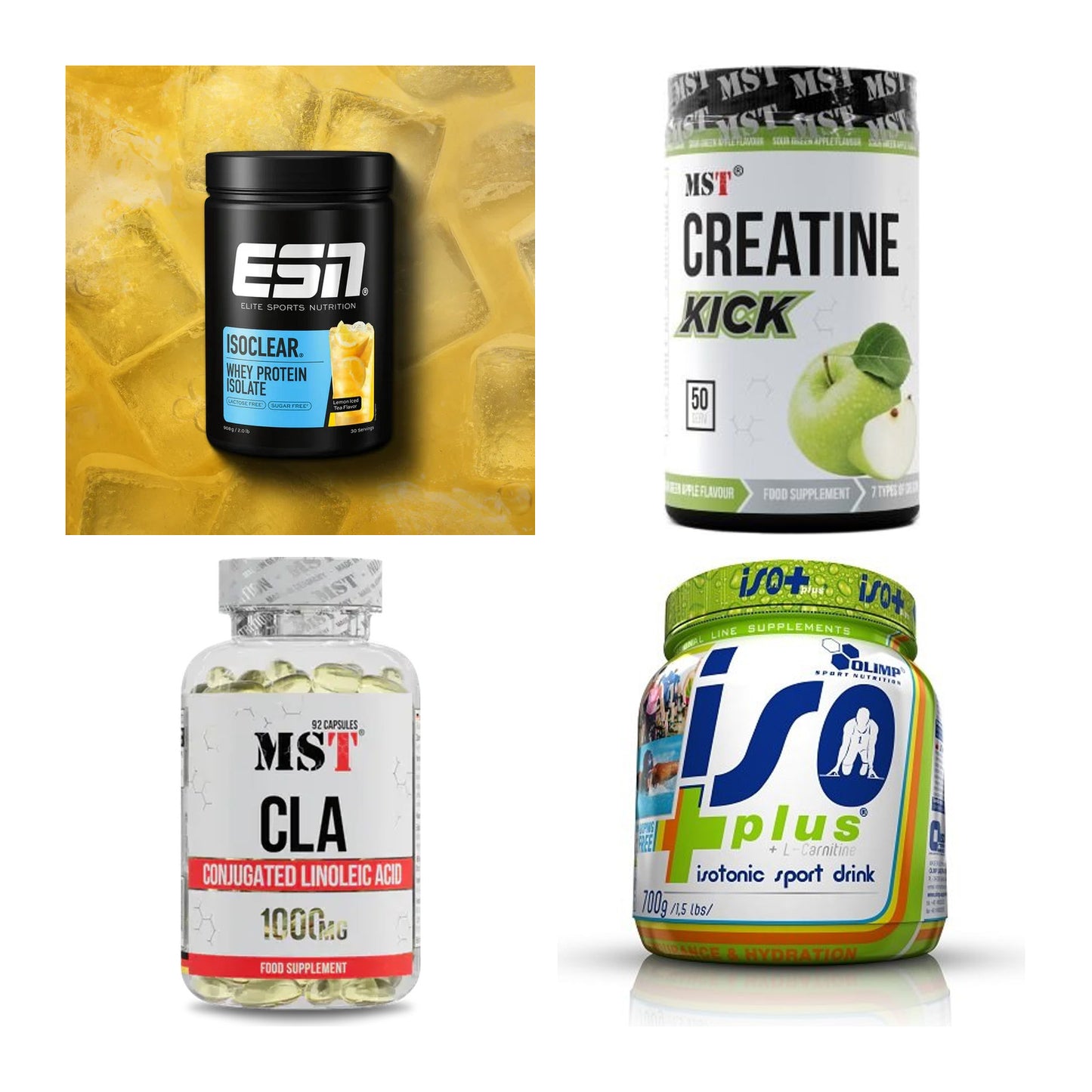 Wettkampfvorbereitung: ESN ISOCLEAR + MST Creatine + 2 weitere – alle enthaltenen Artikel