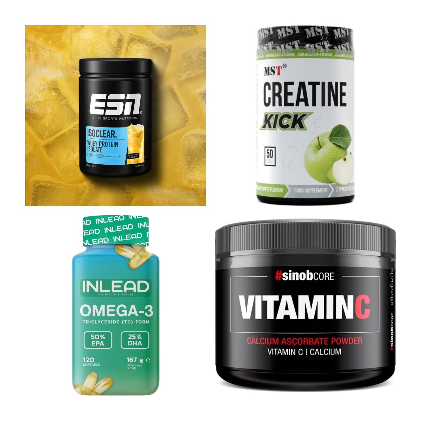 Wettkampfvorbereitung: ESN ISOCLEAR + MST Creatine + 2 weitere – alle enthaltenen Artikel