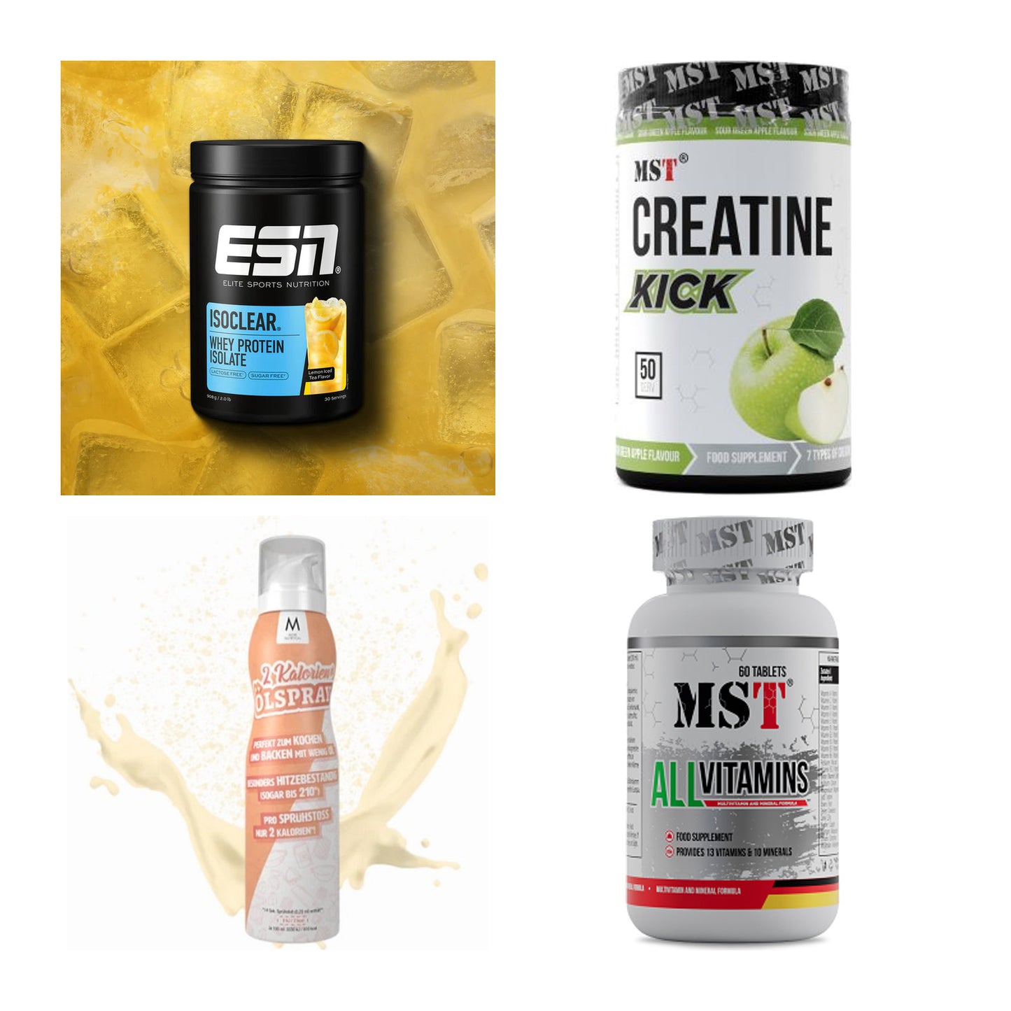 Wettkampfvorbereitung: ESN ISOCLEAR + MST Creatine + 2 weitere – alle enthaltenen Artikel