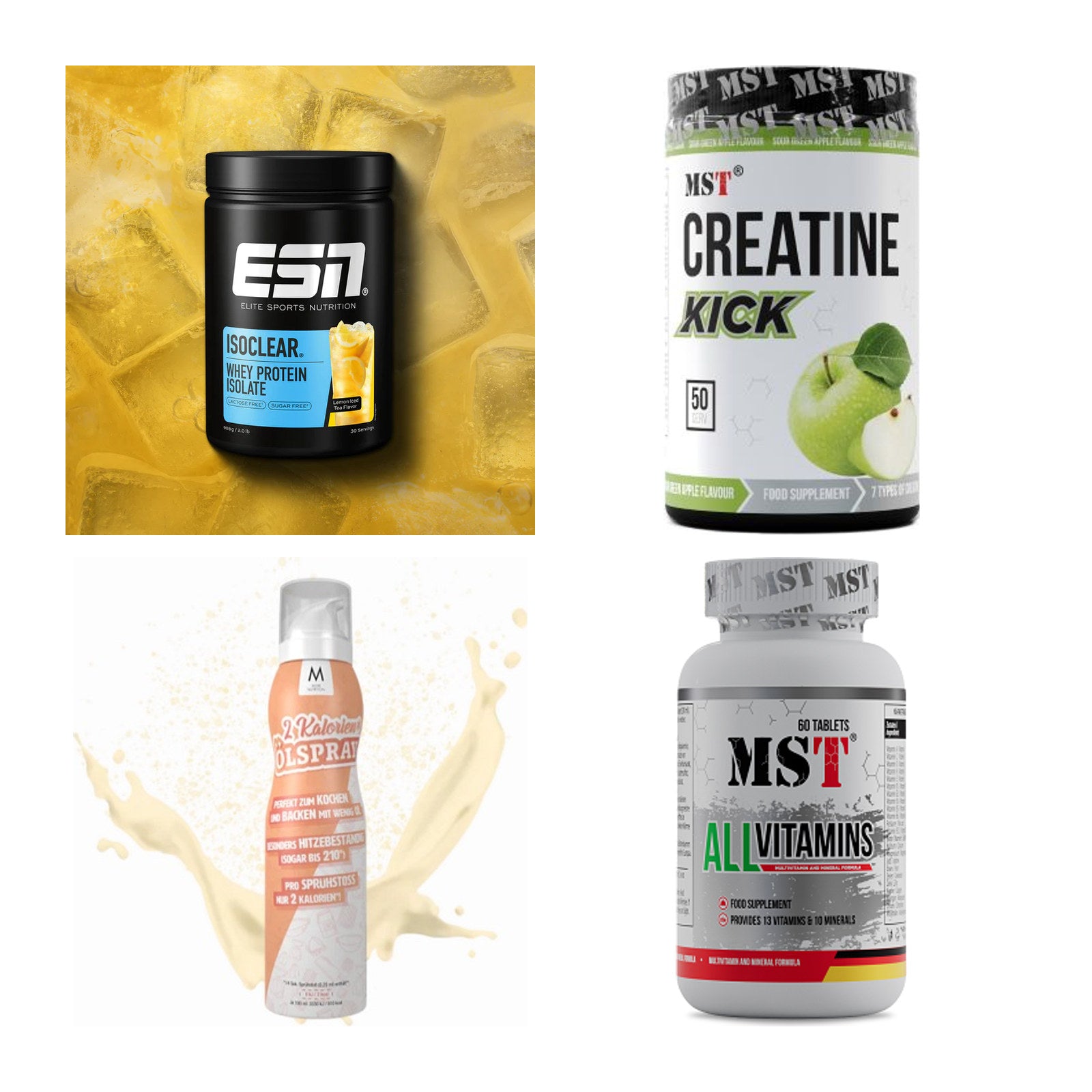 Wettkampfvorbereitung: ESN ISOCLEAR + MST Creatine + 2 weitere – alle enthaltenen Artikel