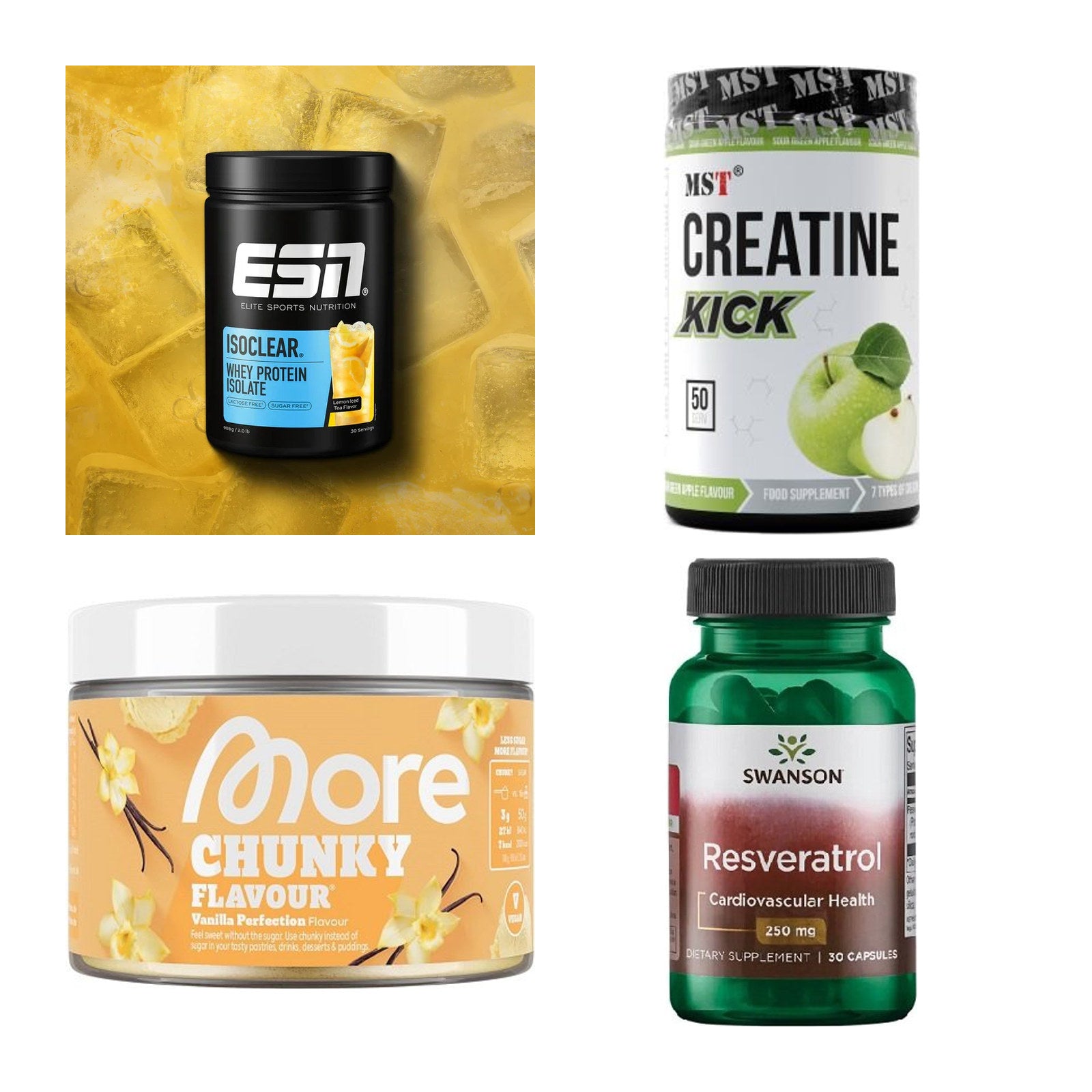 Wettkampfvorbereitung: ESN ISOCLEAR + MST Creatine + 2 weitere – alle enthaltenen Artikel