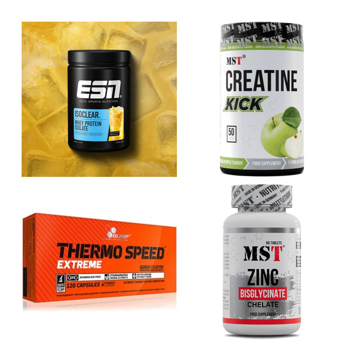 Wettkampfvorbereitung: ESN ISOCLEAR + MST Creatine + 2 weitere – alle enthaltenen Artikel