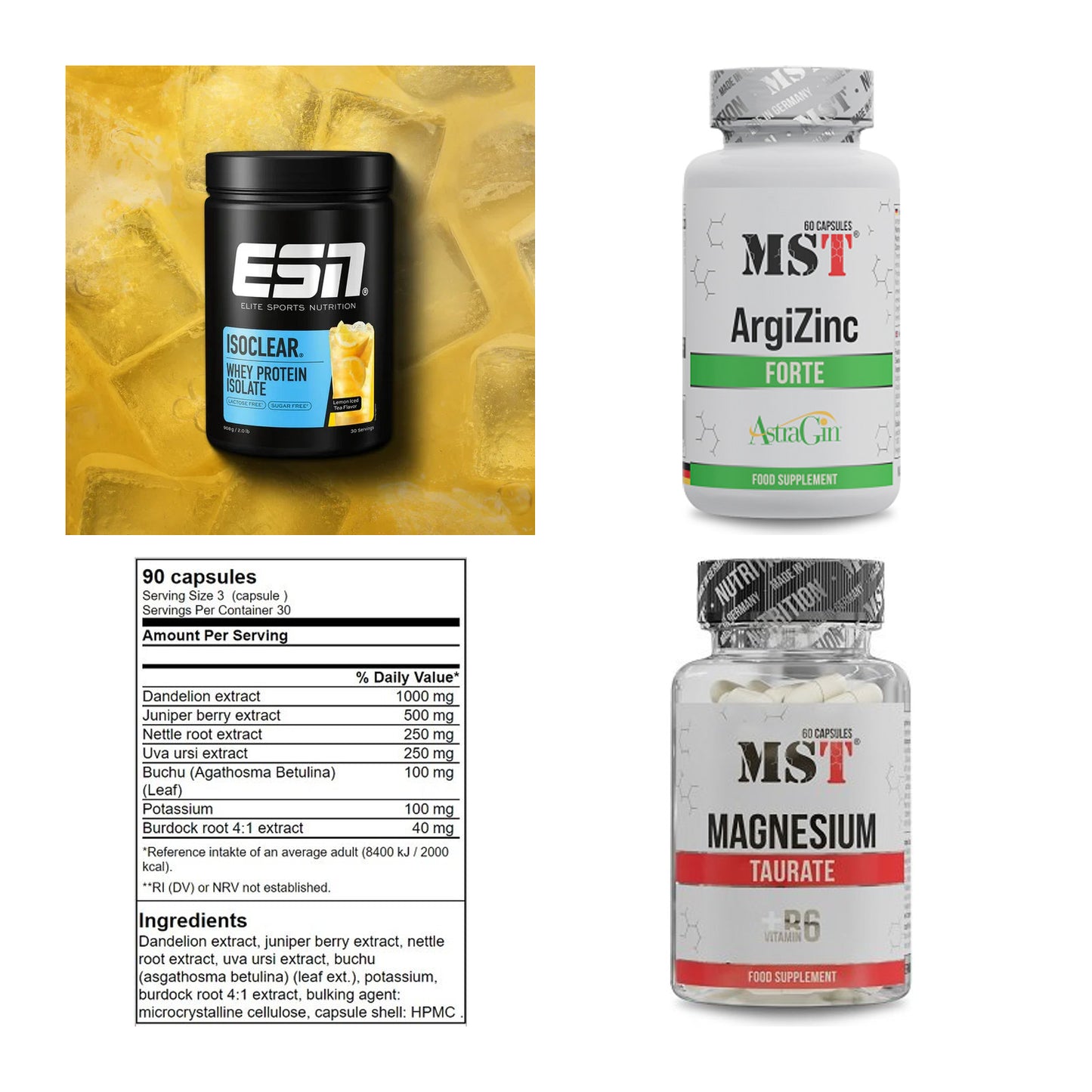 Wettkampfvorbereitung: ESN ISOCLEAR + MST ArgiZinc + 2 weitere – alle enthaltenen Artikel