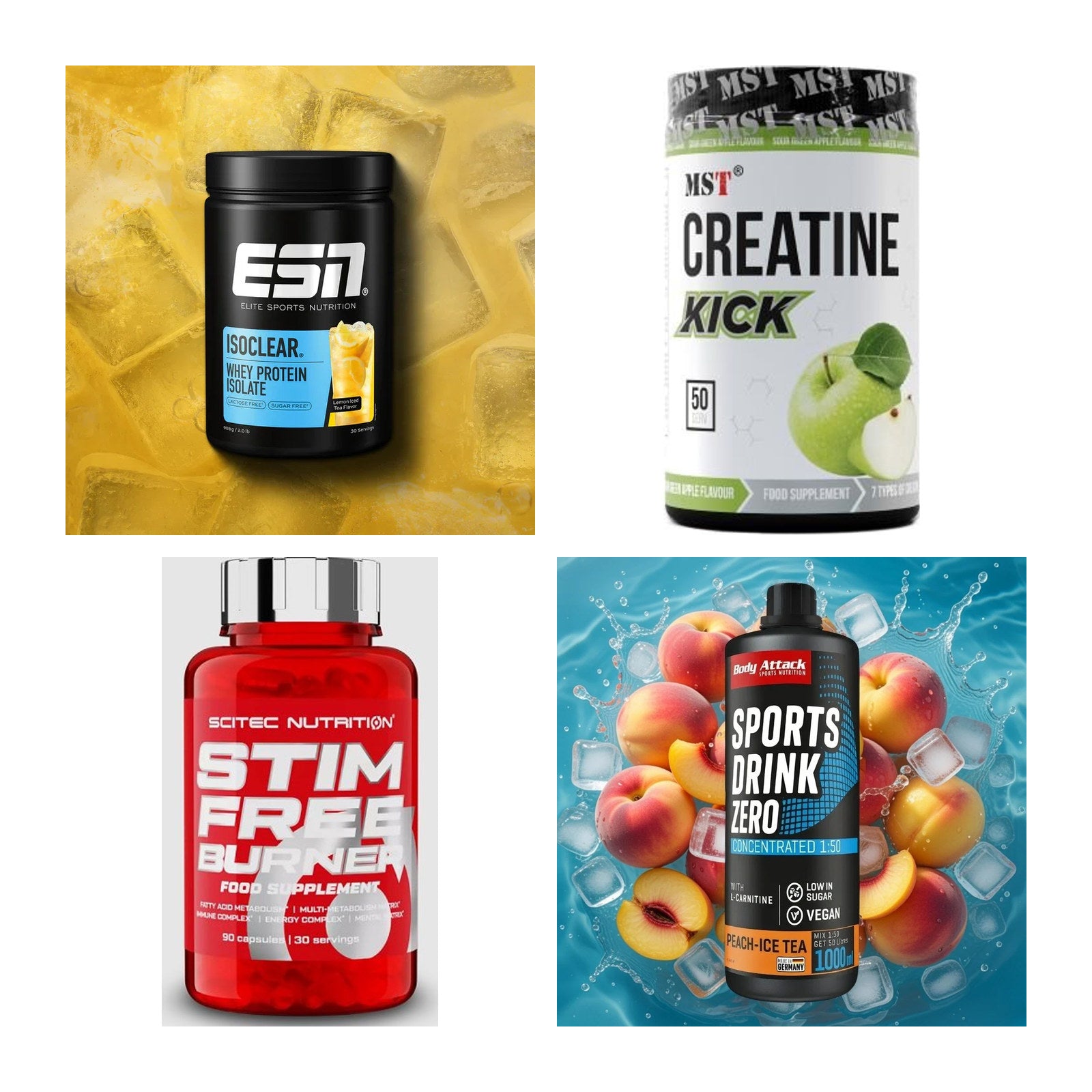 Wettkampfvorbereitung: ESN ISOCLEAR + MST Creatine + 2 weitere – alle enthaltenen Artikel