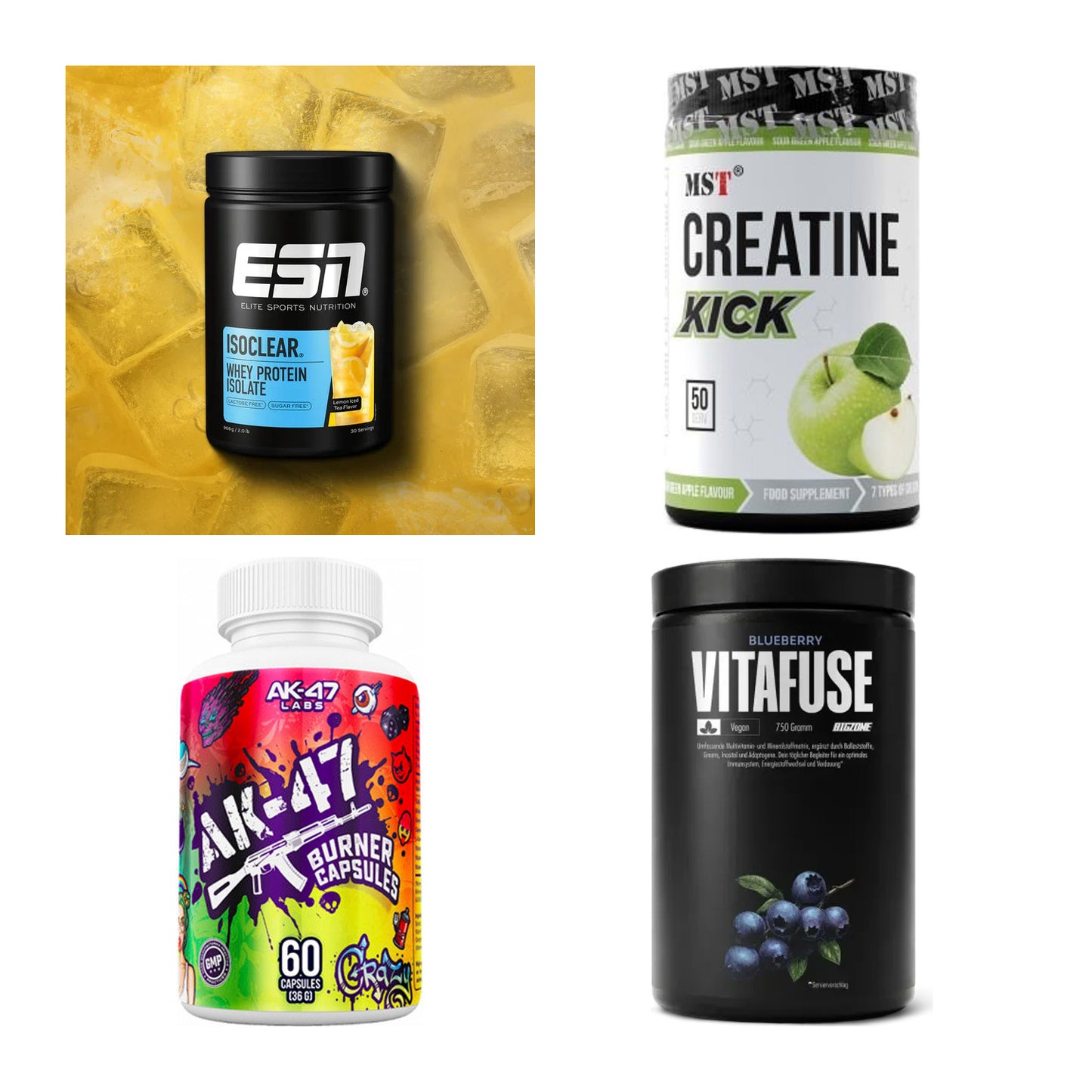 Wettkampfvorbereitung: ESN ISOCLEAR + MST Creatine + 2 weitere – alle enthaltenen Artikel