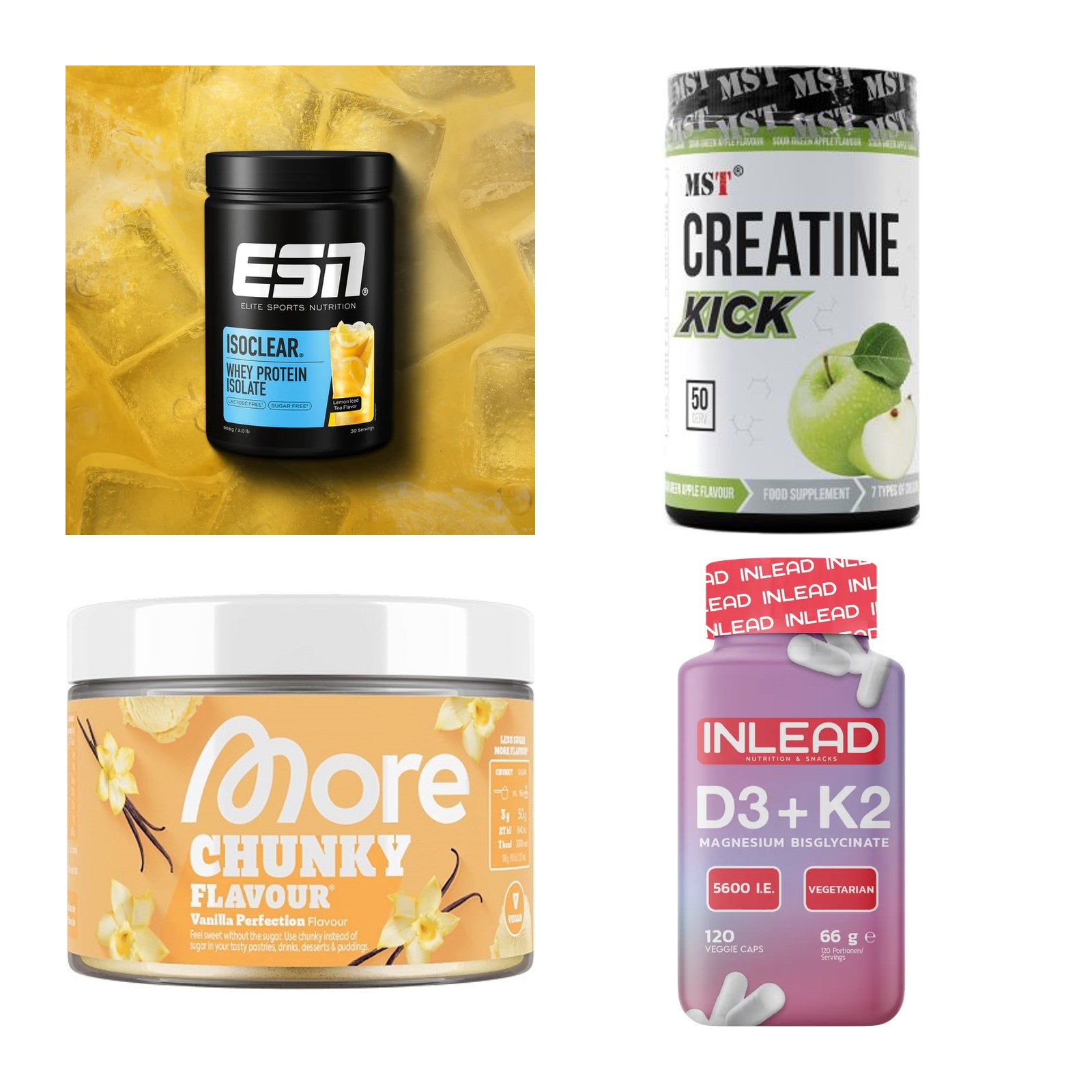 Wettkampfvorbereitung: ESN ISOCLEAR + MST Creatine + 2 weitere – alle enthaltenen Artikel