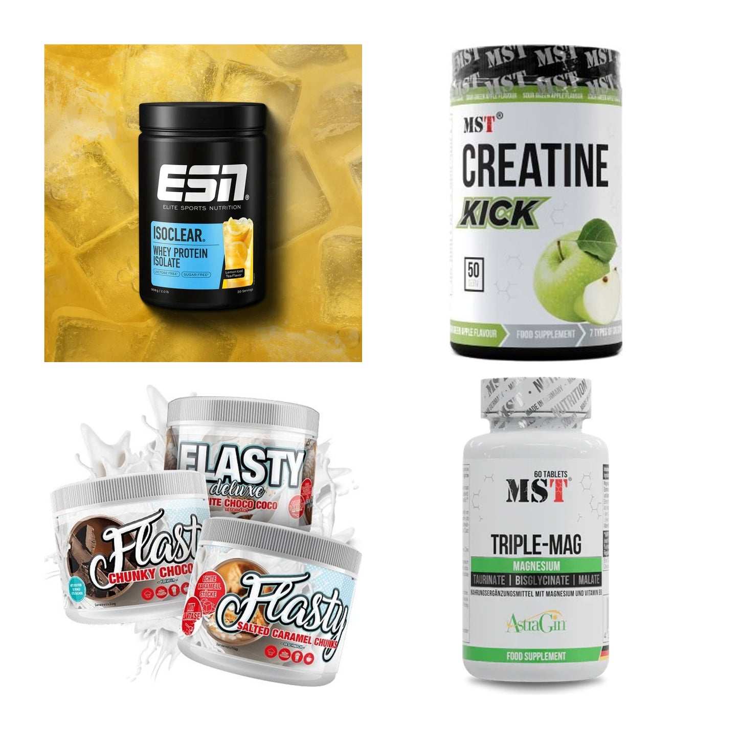 Wettkampfvorbereitung: ESN ISOCLEAR + MST Creatine + 2 weitere – alle enthaltenen Artikel