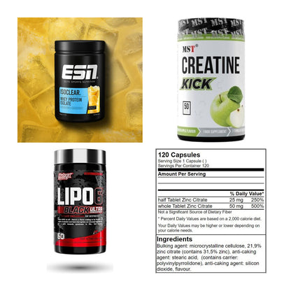 Wettkampfvorbereitung: ESN ISOCLEAR + MST Creatine + 2 weitere – alle enthaltenen Artikel