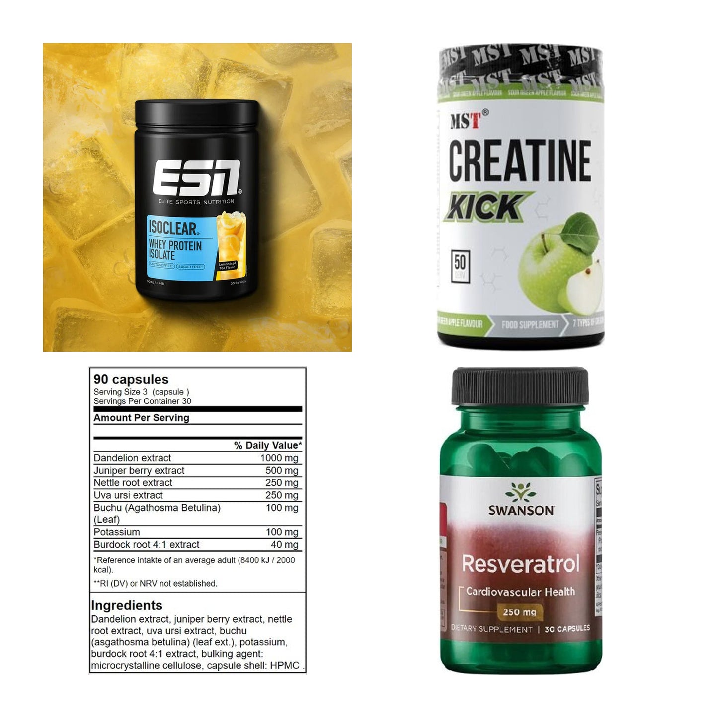 Wettkampfvorbereitung: ESN ISOCLEAR + MST Creatine + 2 weitere – alle enthaltenen Artikel