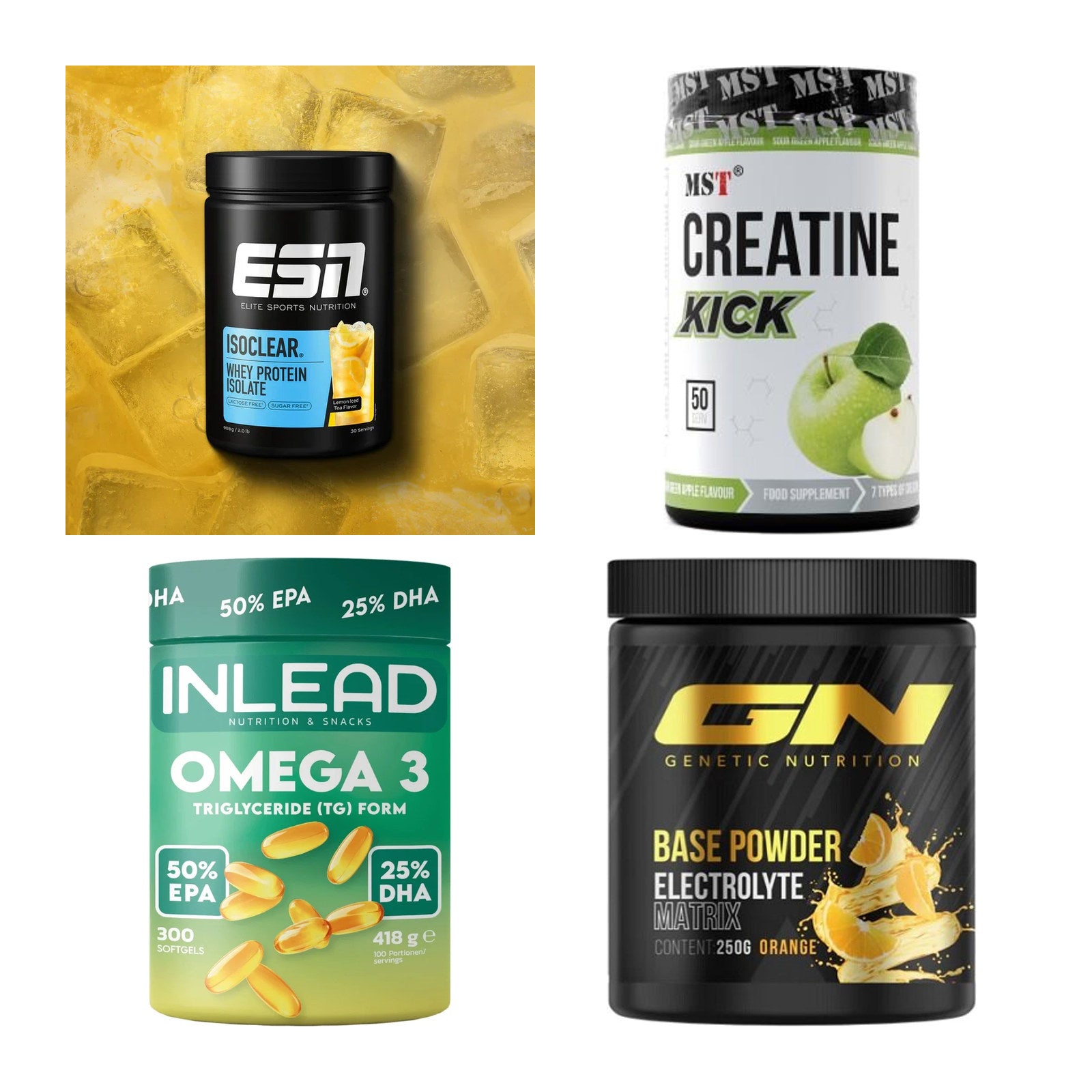 Wettkampfvorbereitung: ESN ISOCLEAR + MST Creatine + 2 weitere – alle enthaltenen Artikel