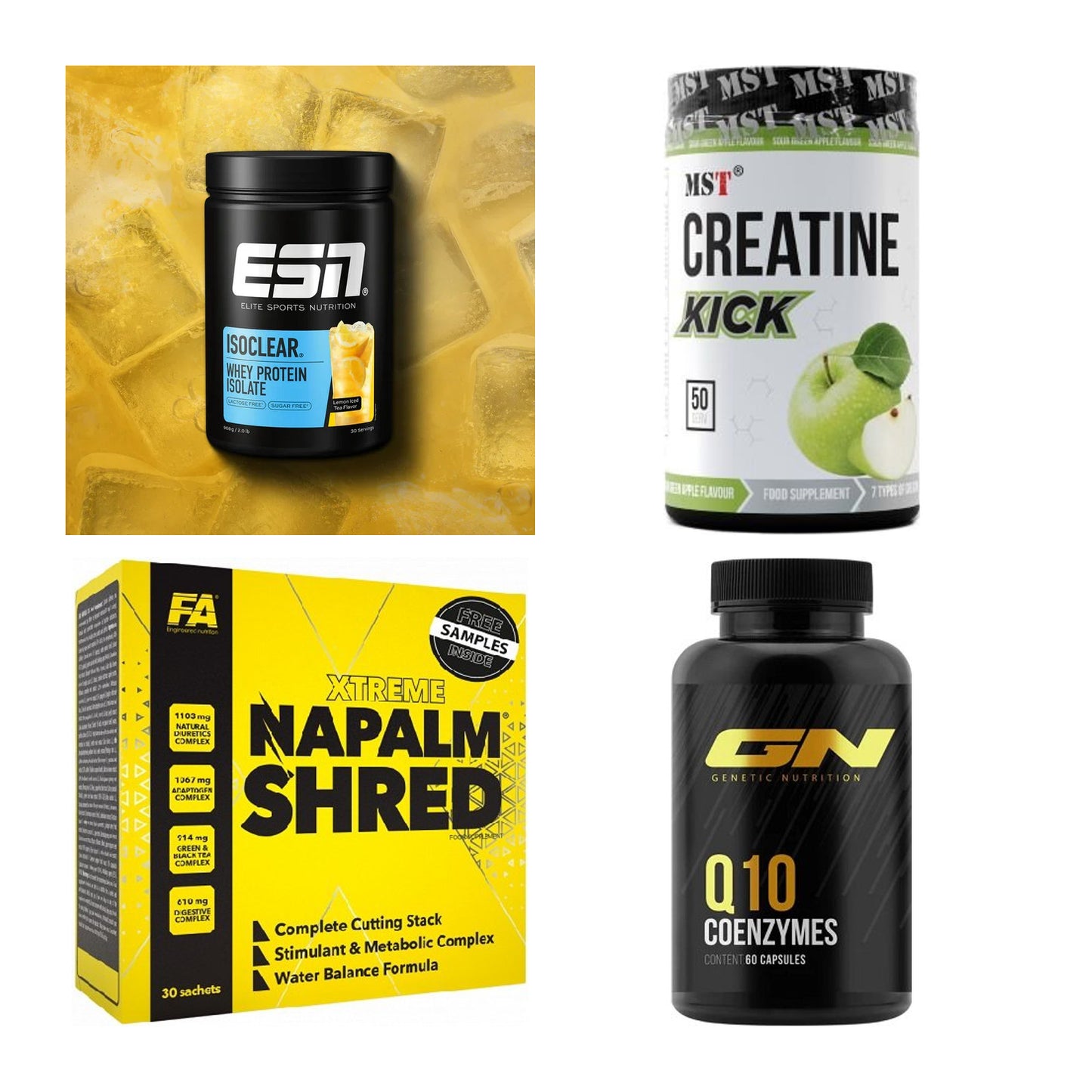 Wettkampfvorbereitung: ESN ISOCLEAR + MST Creatine + 2 weitere – alle enthaltenen Artikel