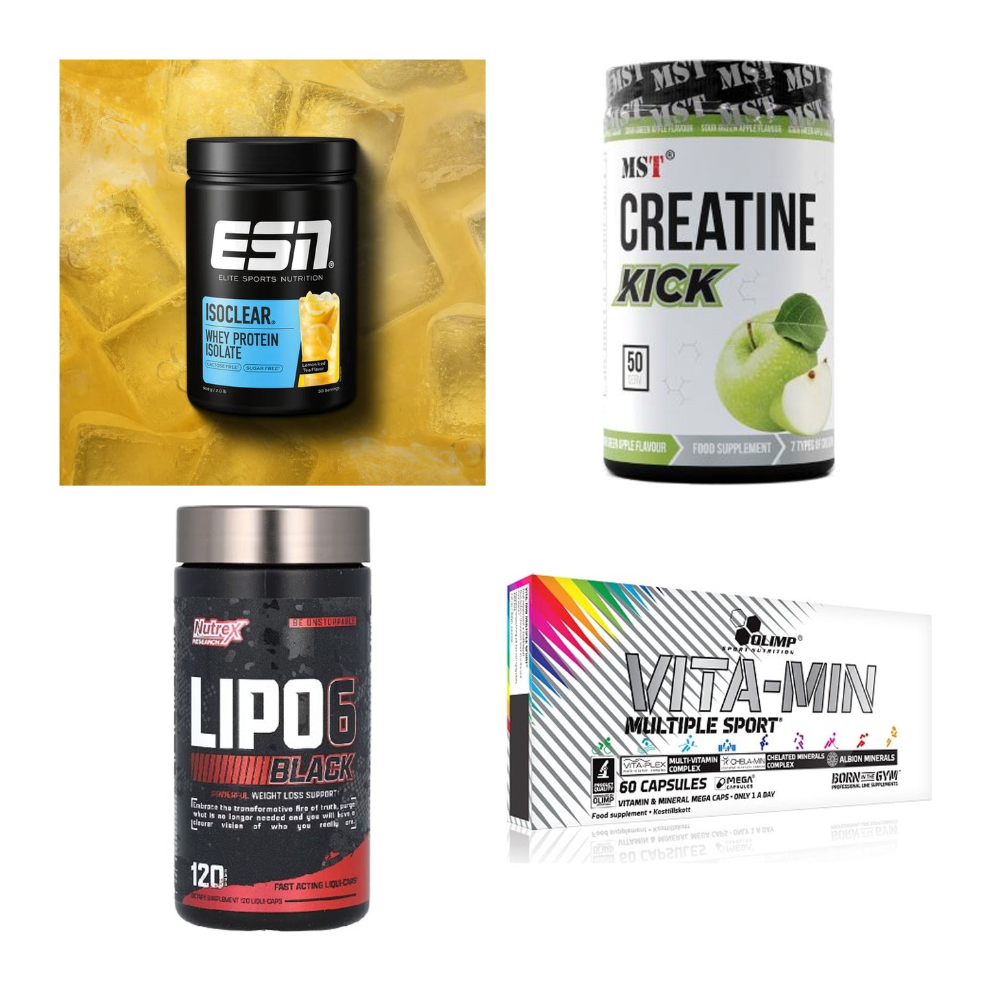 Wettkampfvorbereitung: ESN ISOCLEAR + MST Creatine + 2 weitere – alle enthaltenen Artikel