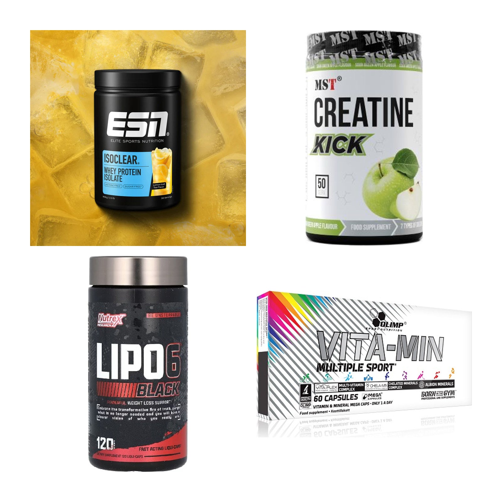 Wettkampfvorbereitung: ESN ISOCLEAR + MST Creatine + 2 weitere – alle enthaltenen Artikel