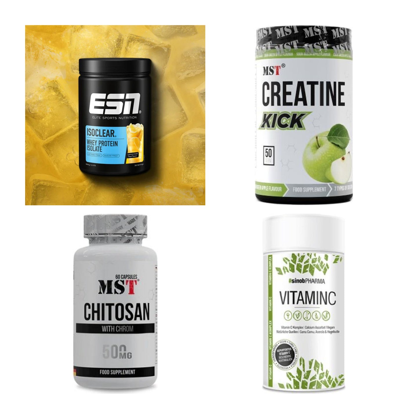 Wettkampfvorbereitung: ESN ISOCLEAR + MST Creatine + 2 weitere – alle enthaltenen Artikel